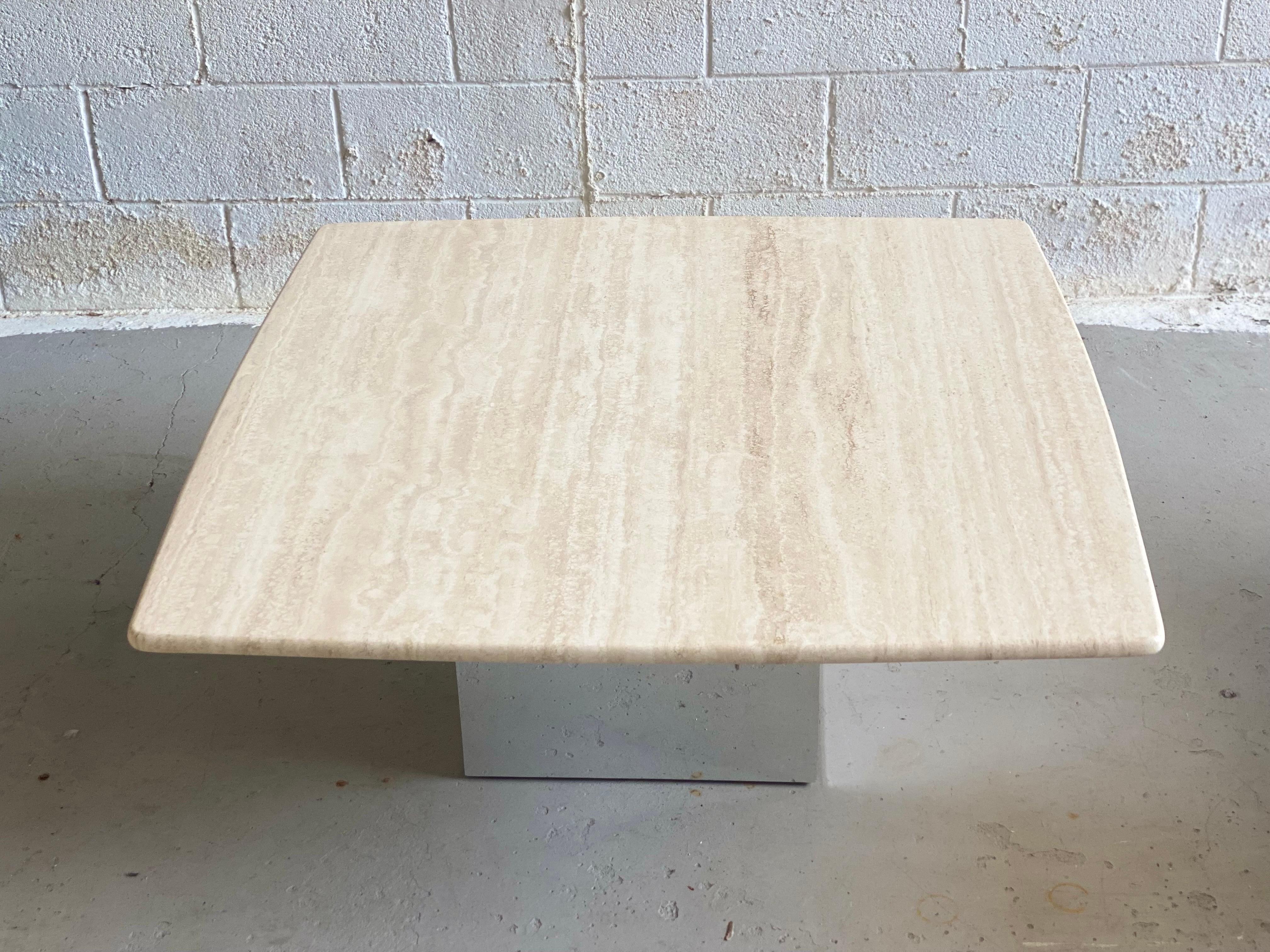 1970s Italian Honed Travertine and Chrome Square Coffee Table For Sale 1
