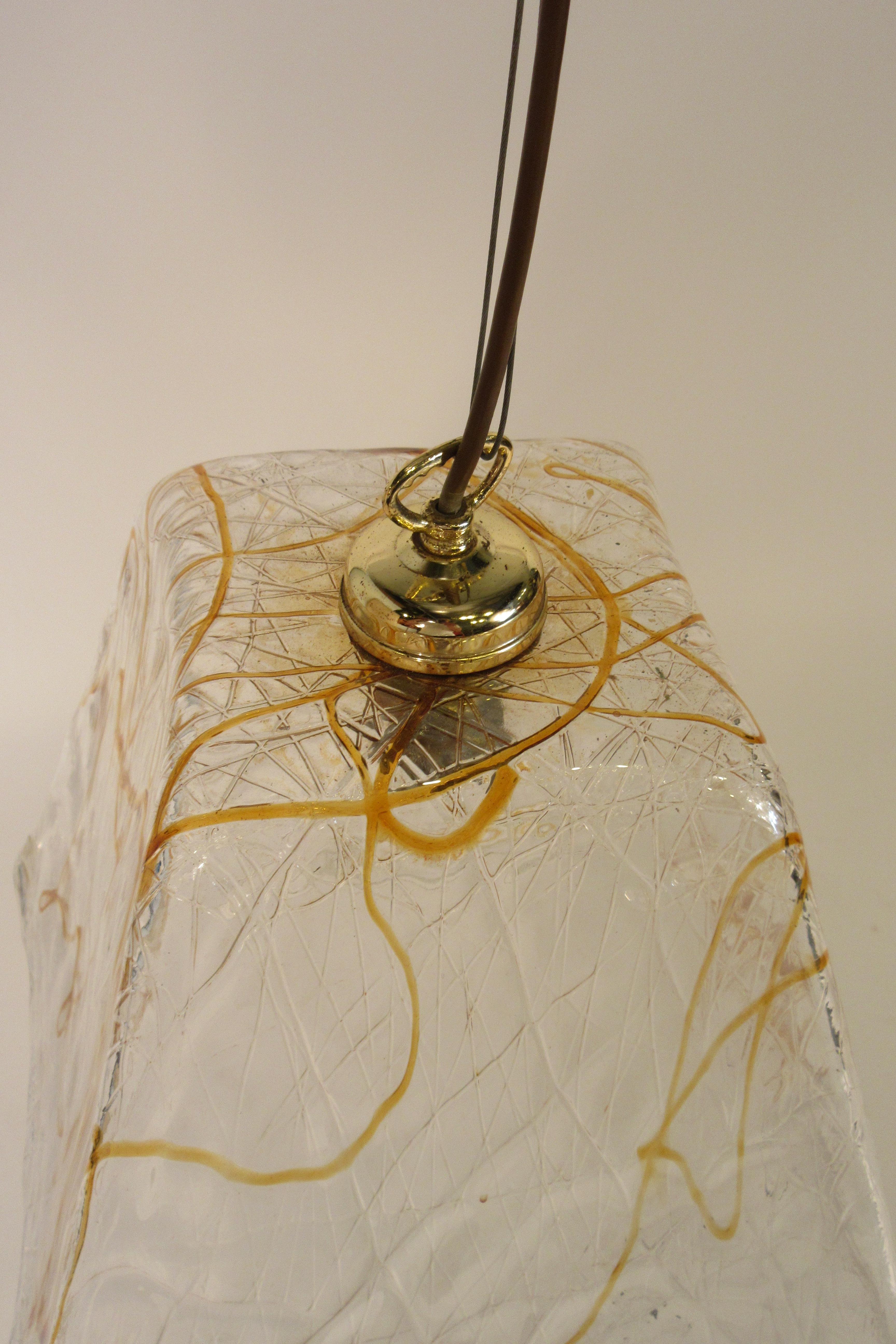1970s Italian Icicle Glass Fixture with Amber Streaks For Sale 5
