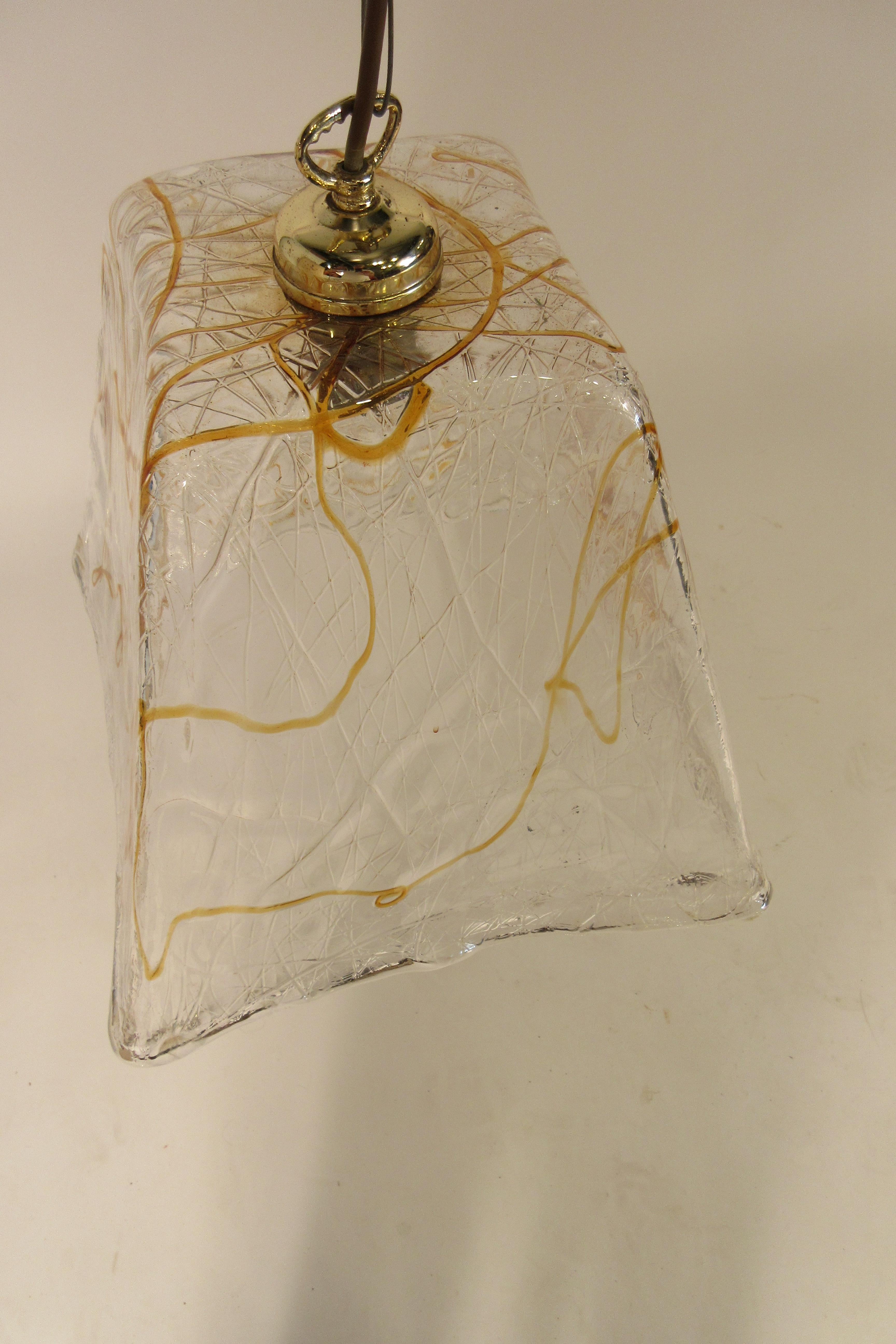 Late 20th Century 1970s Italian Icicle Glass Fixture with Amber Streaks For Sale