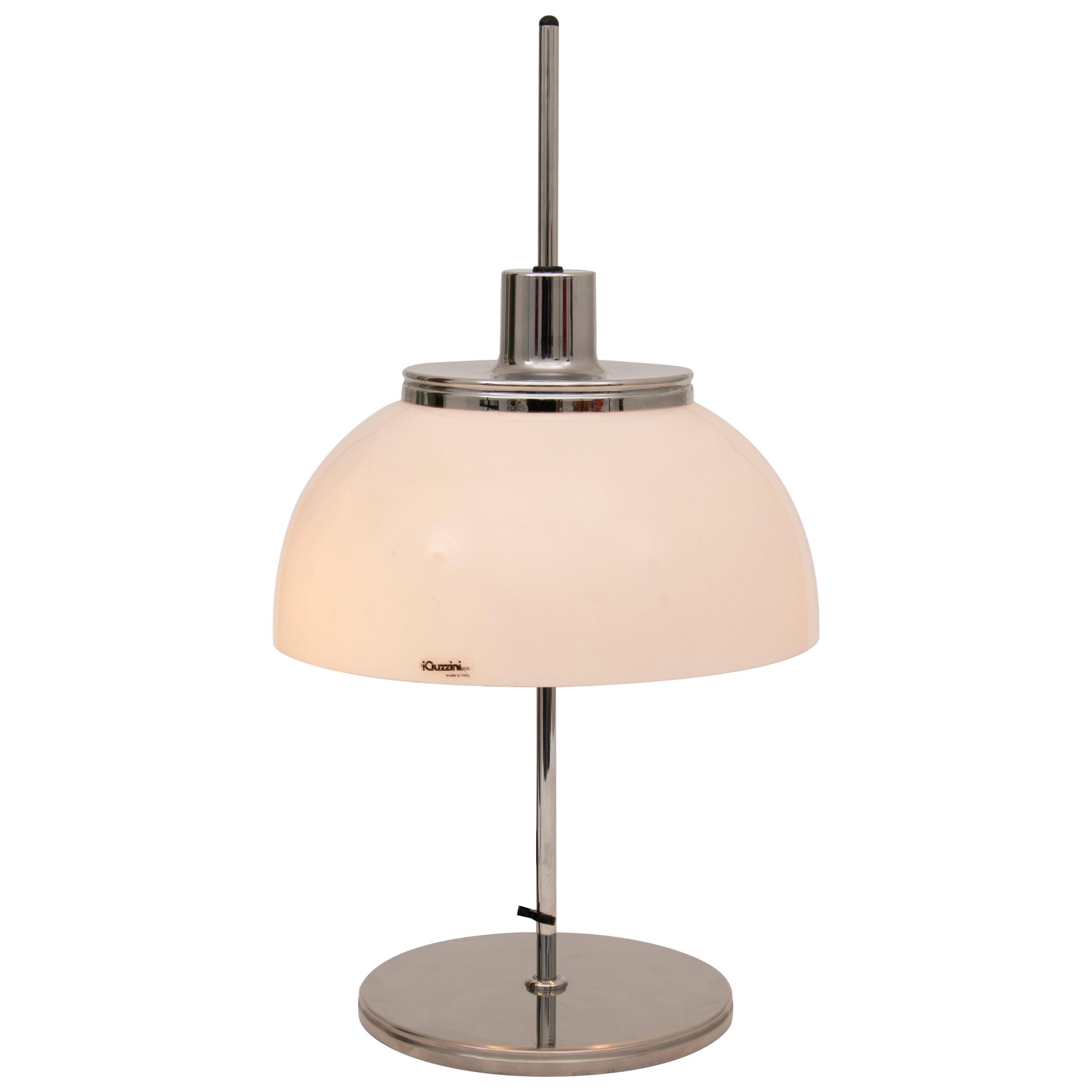 1970s Italian iGuzzini Panton Mushroom Chrome and Acrylic Space Age Table Lamp