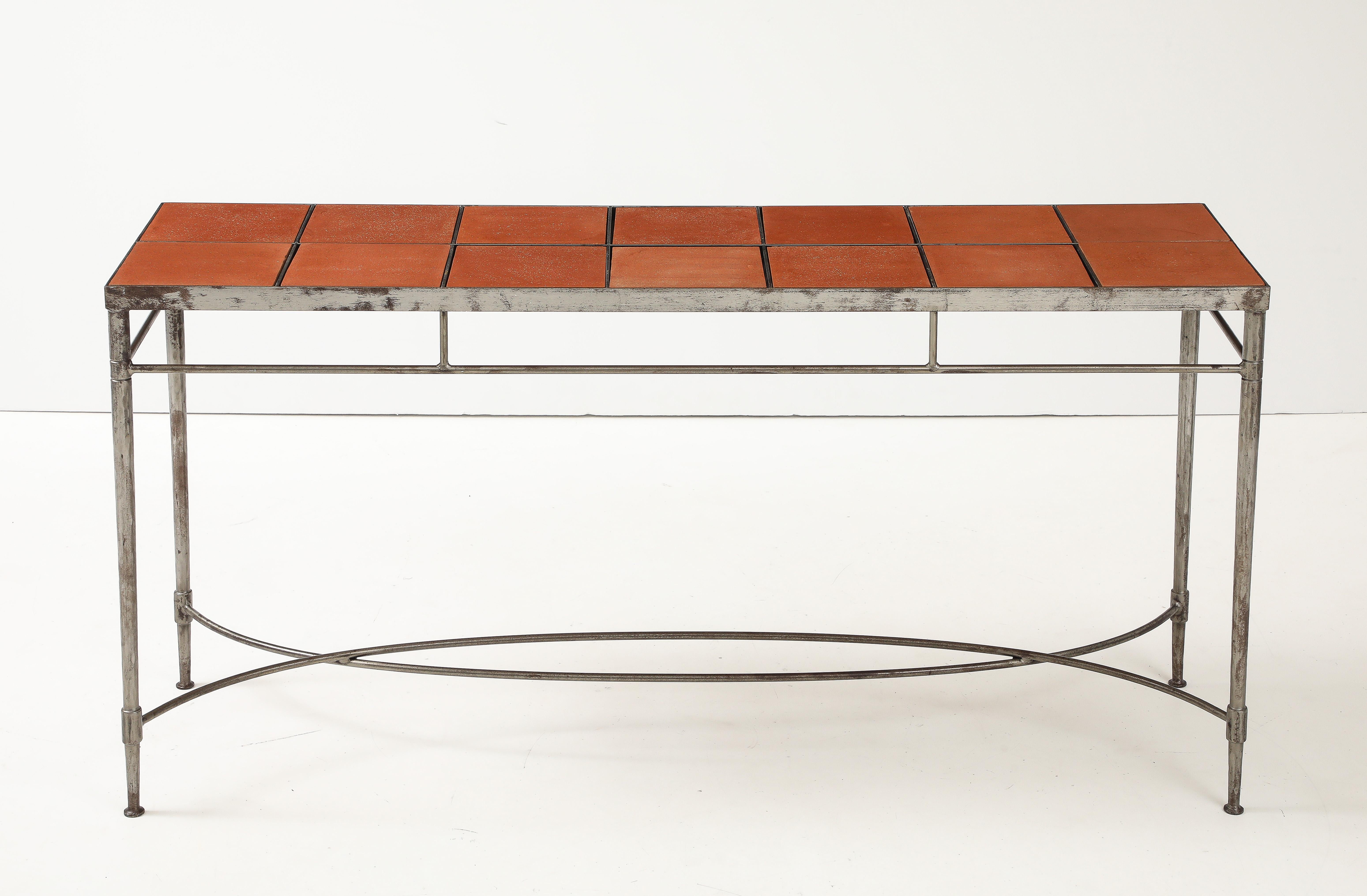 Italienischer Konsolentisch aus Eisen aus den 1970er Jahren mit Impruneta-Terrakotta-Flieseneinsätzen im Angebot 5