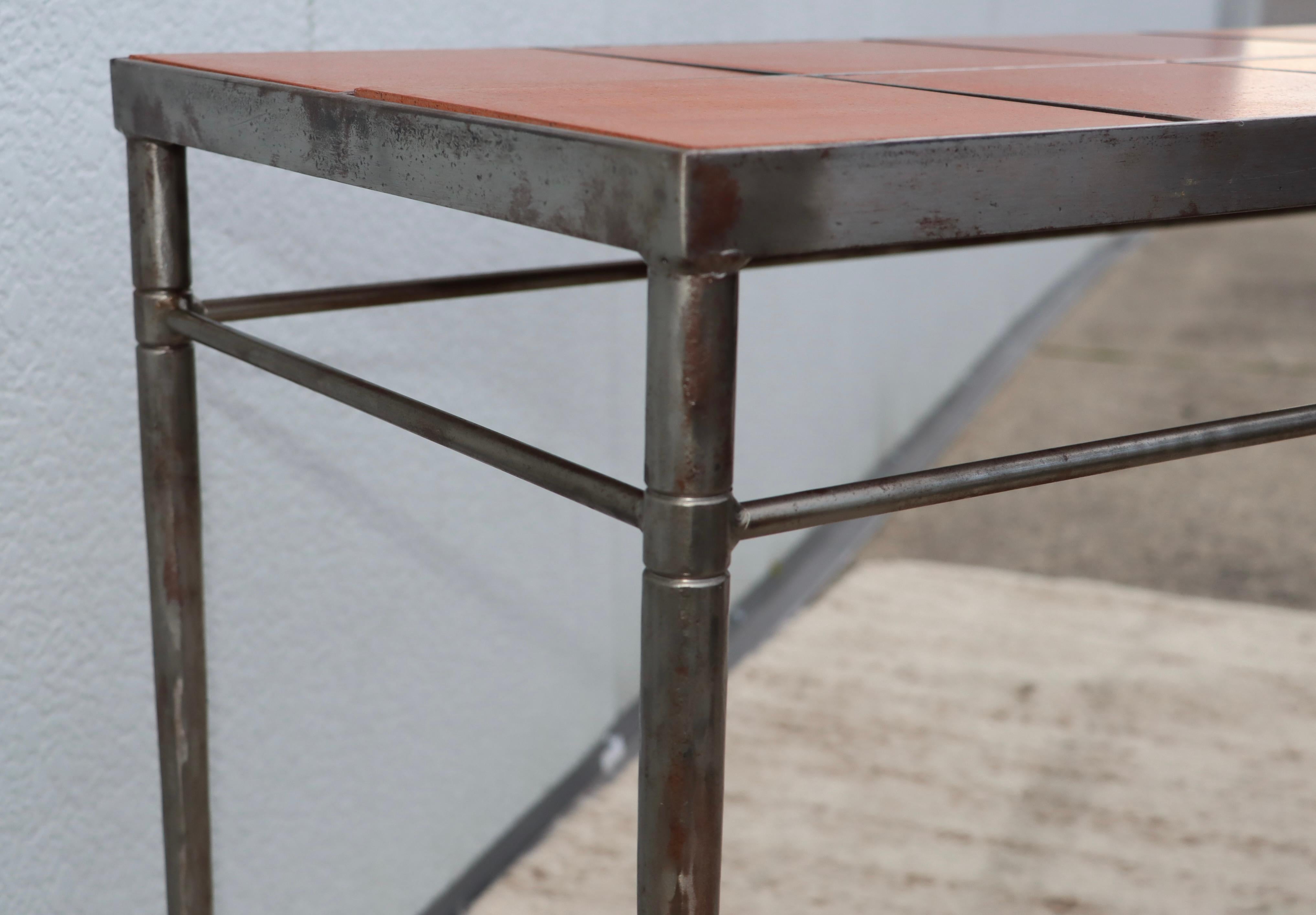 1970's Italian Iron Console Table with Impruneta Terracotta Tile Inserts For Sale 4