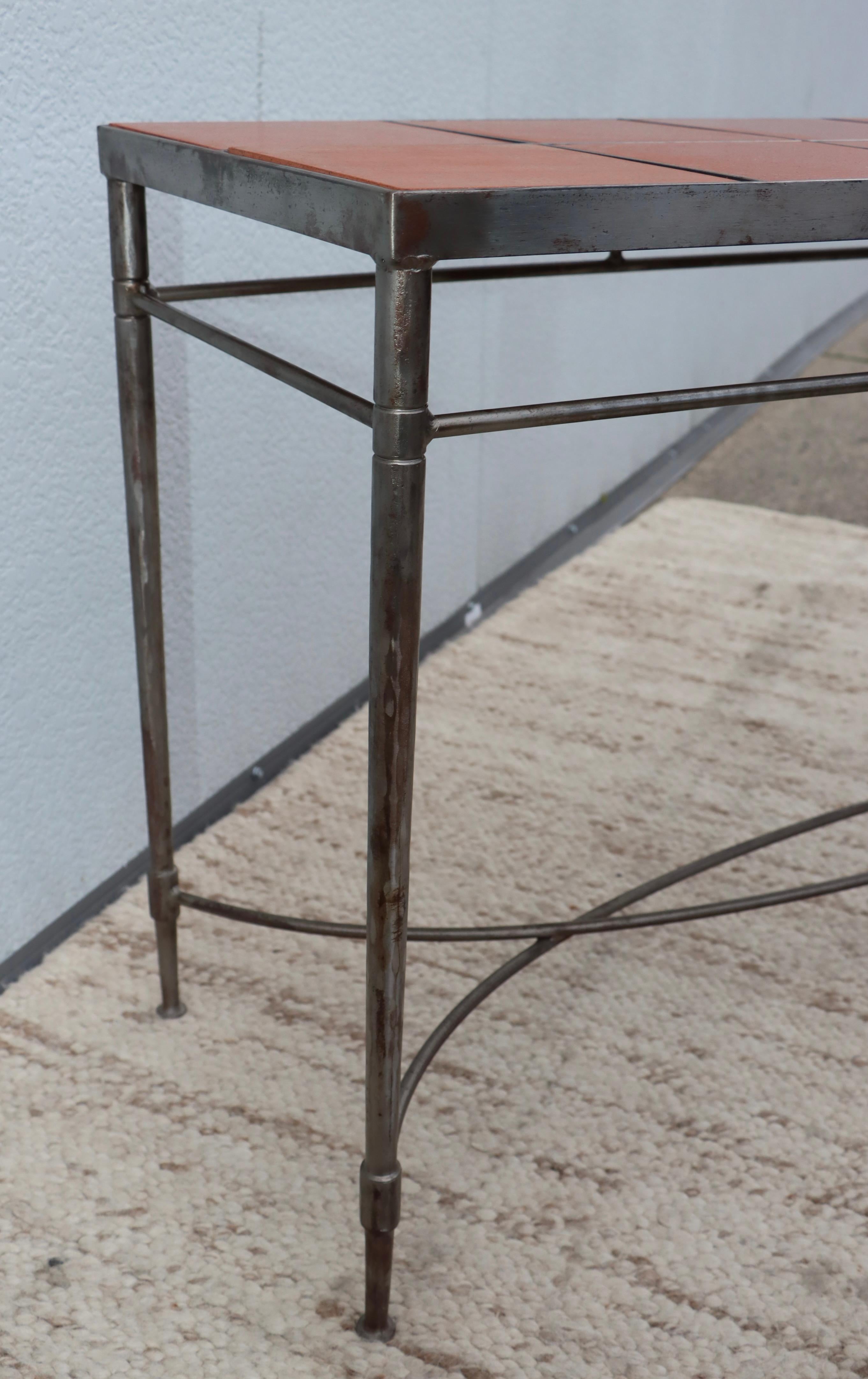 1970's Italian Iron Console Table with Impruneta Terracotta Tile Inserts For Sale 5