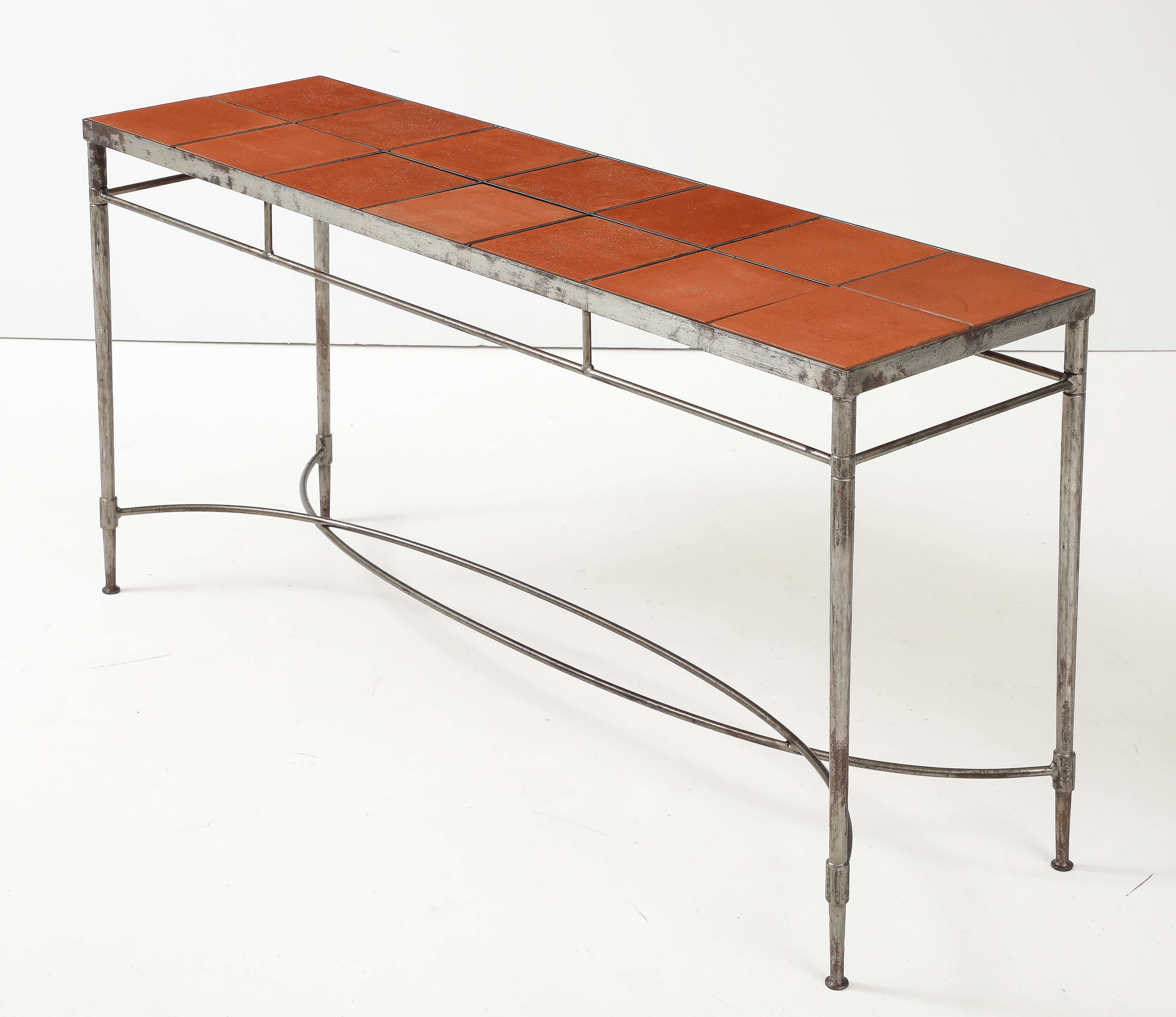 Italienischer Konsolentisch aus Eisen aus den 1970er Jahren mit Impruneta-Terrakotta-Flieseneinsätzen im Angebot 11