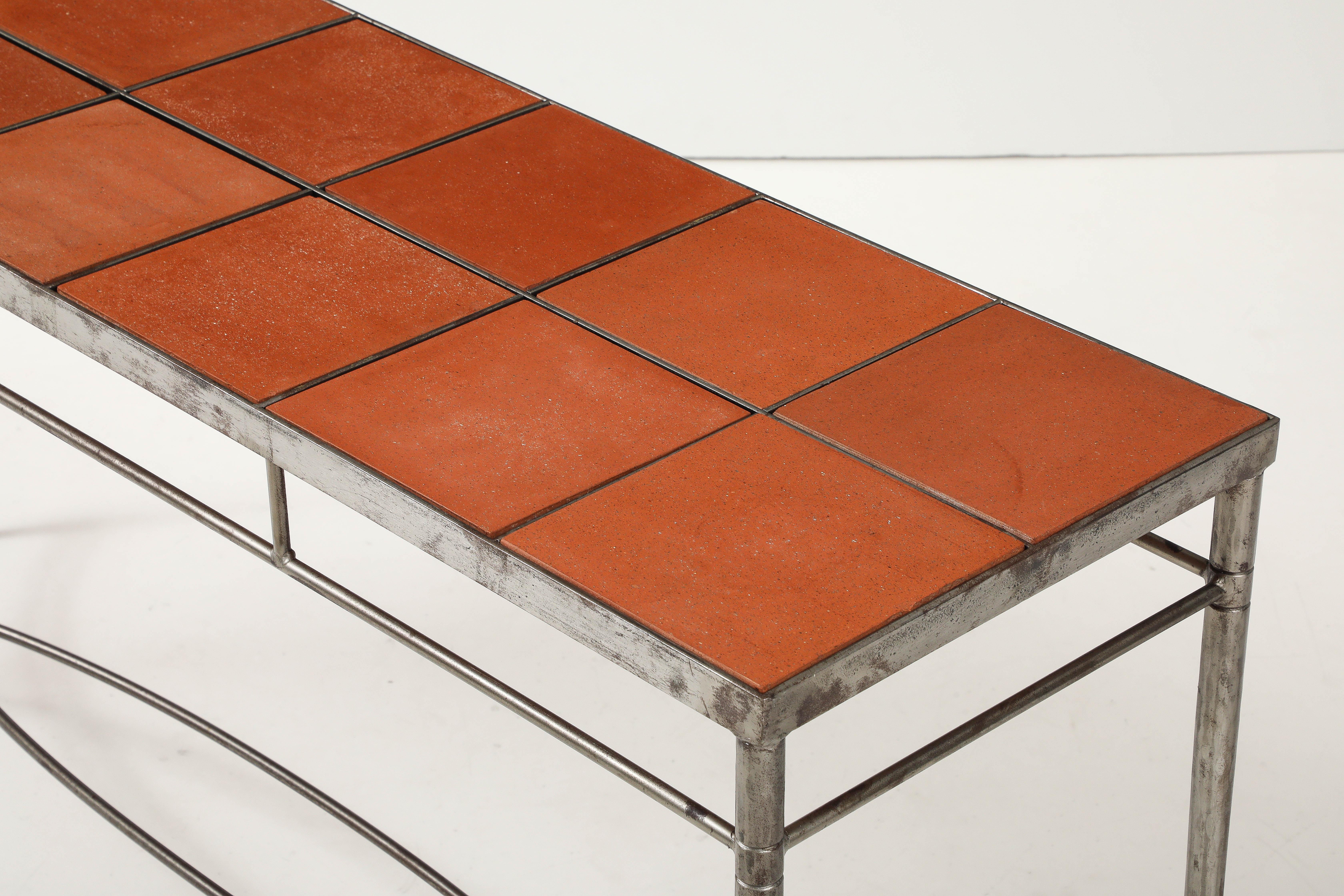 Italienischer Konsolentisch aus Eisen aus den 1970er Jahren mit Impruneta-Terrakotta-Flieseneinsätzen im Angebot 12