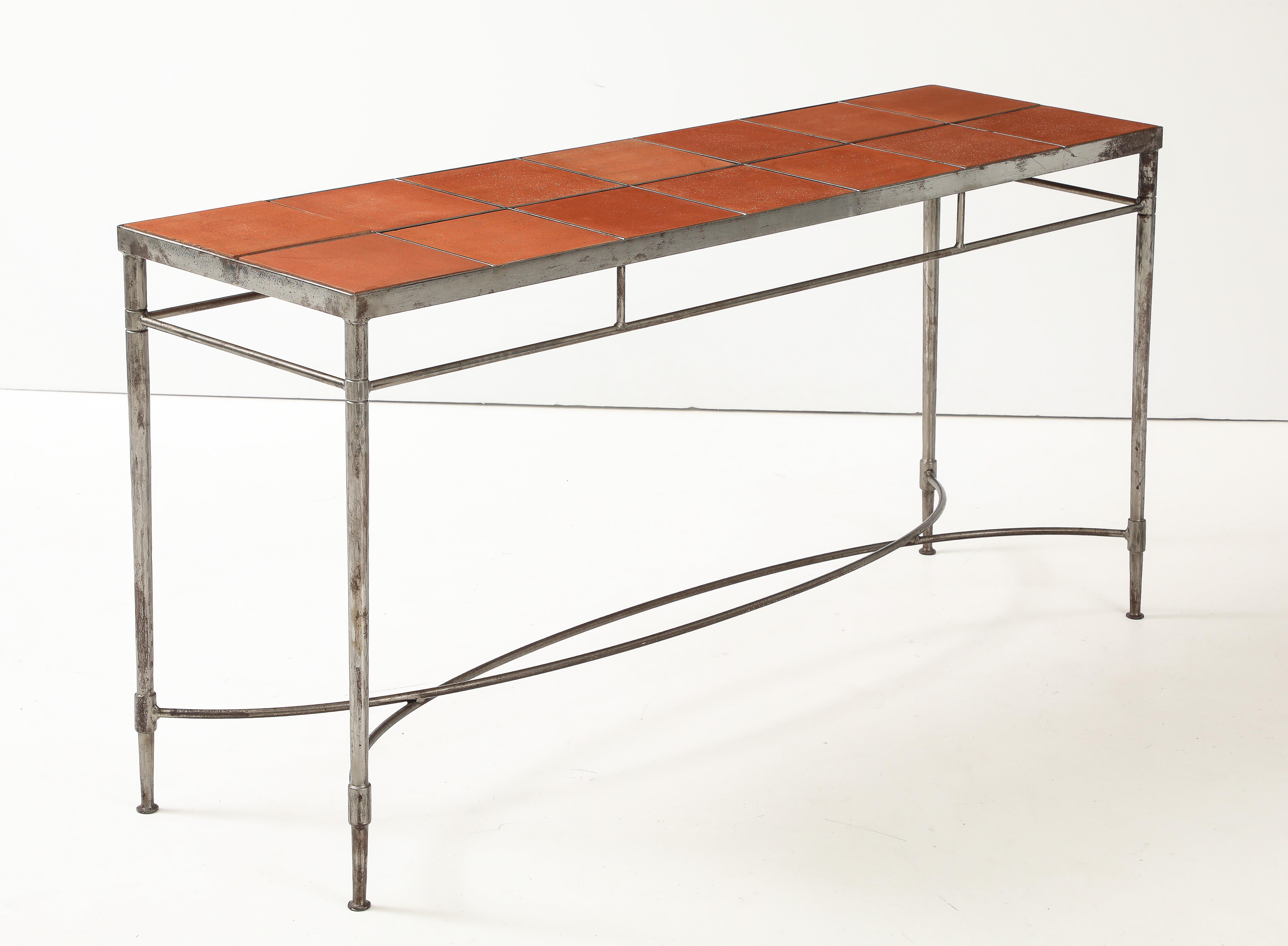 Italienischer Konsolentisch aus Eisen aus den 1970er Jahren mit Impruneta-Terrakotta-Flieseneinsätzen im Angebot 14