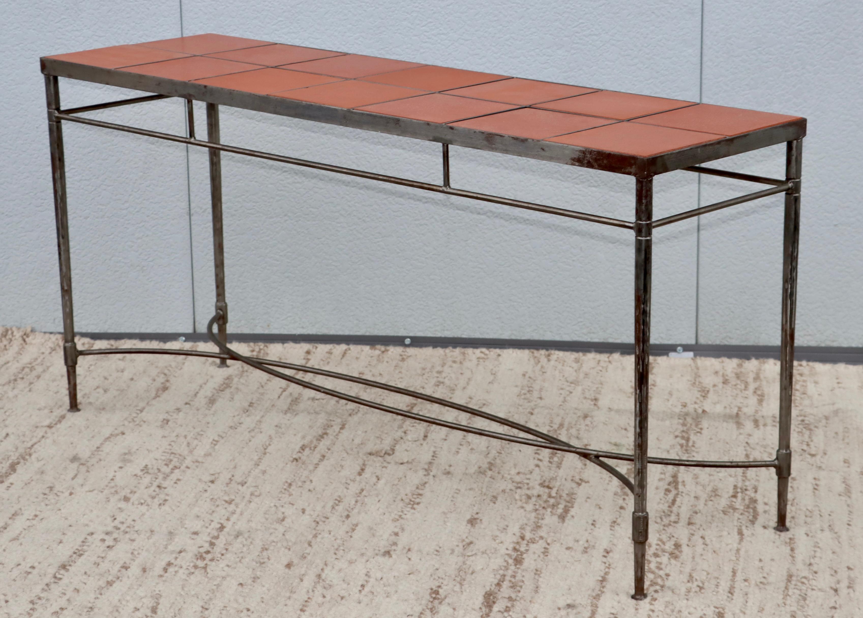 1970's Italian Iron Console Table with Terracotta Tile