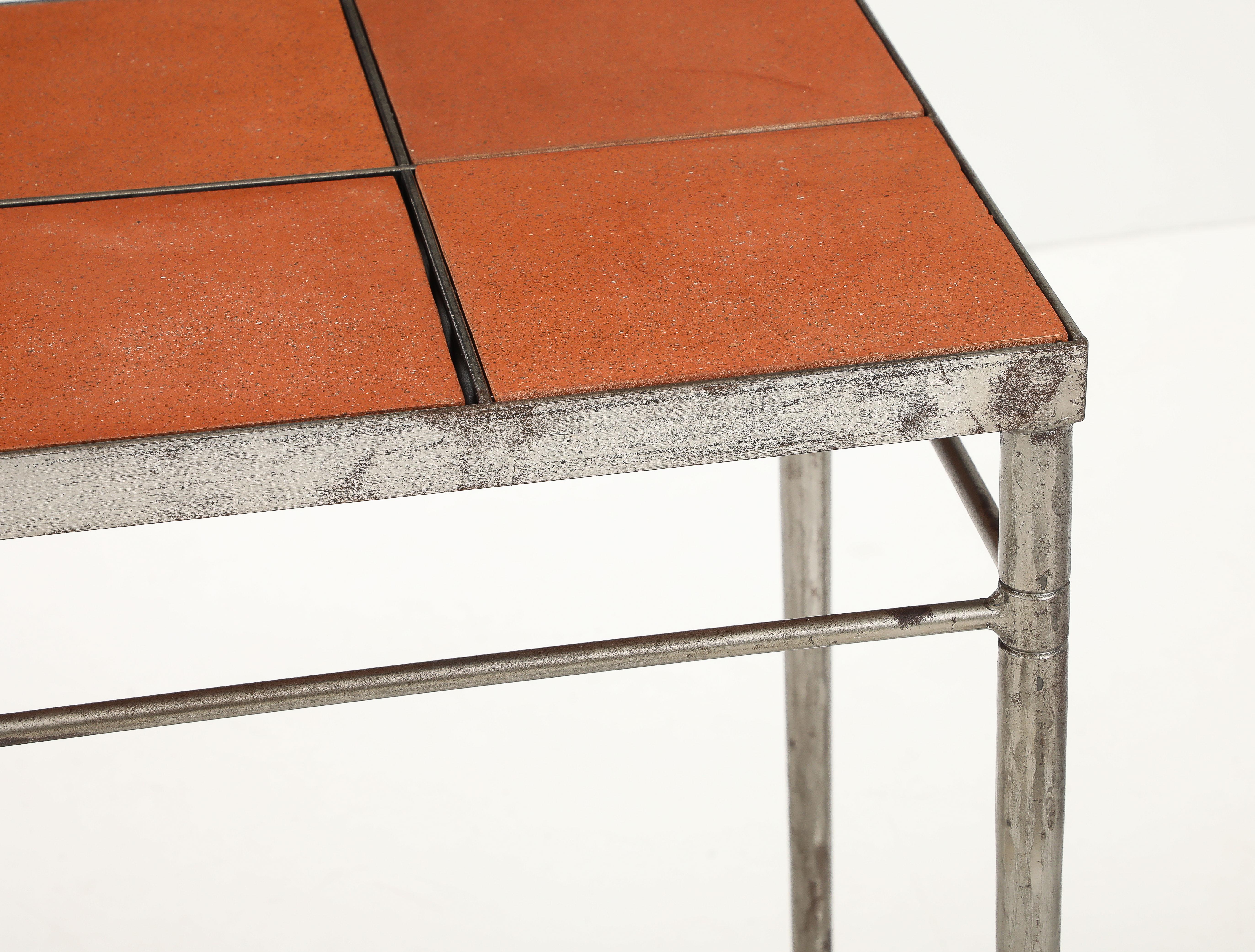 Italienischer Konsolentisch aus Eisen aus den 1970er Jahren mit Impruneta-Terrakotta-Flieseneinsätzen im Angebot 4