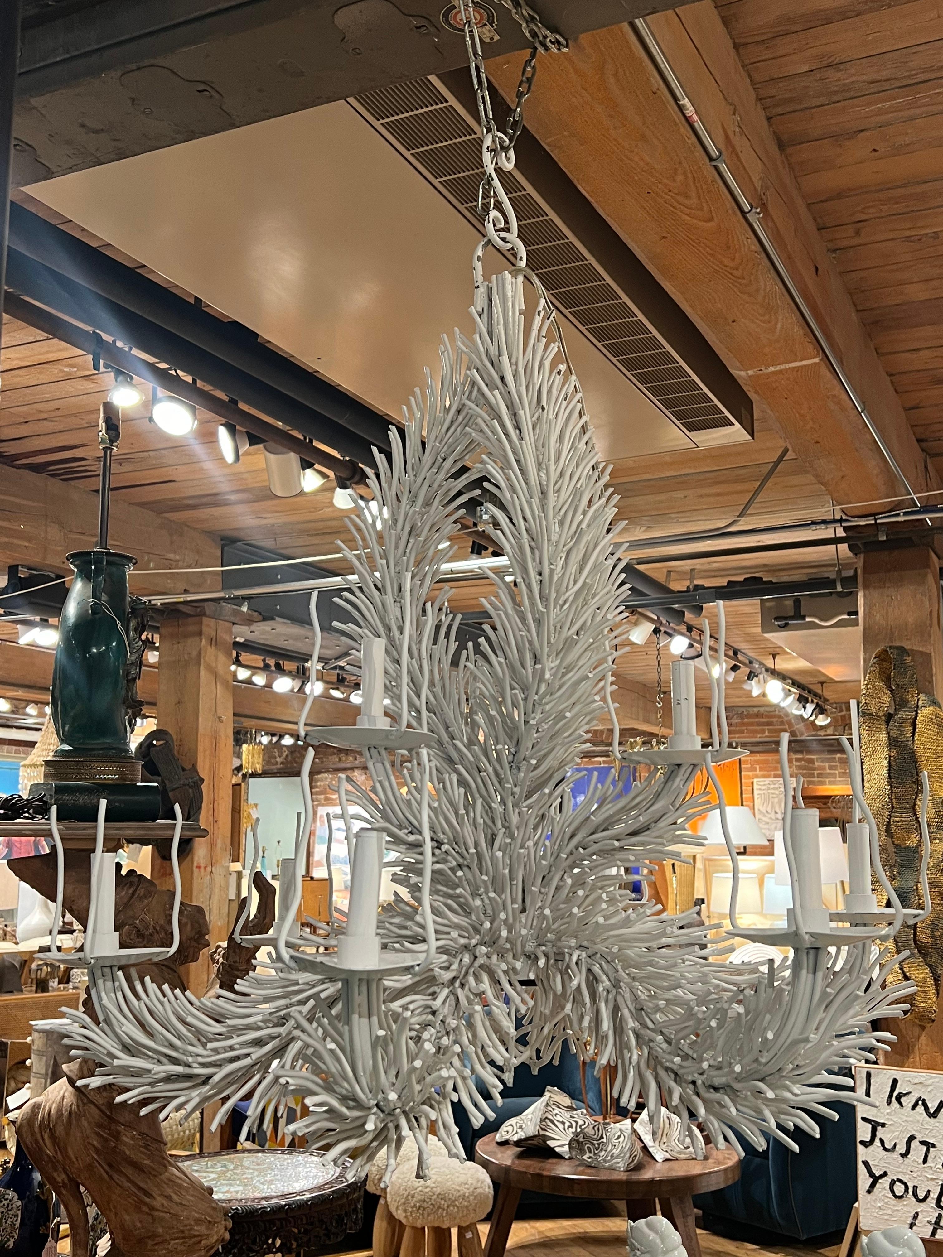 Iron 1970’s Italian iron coral chandelier  For Sale