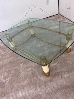 1970s Italian Ivory and brass coffee table in the style of Tommaso Barbi