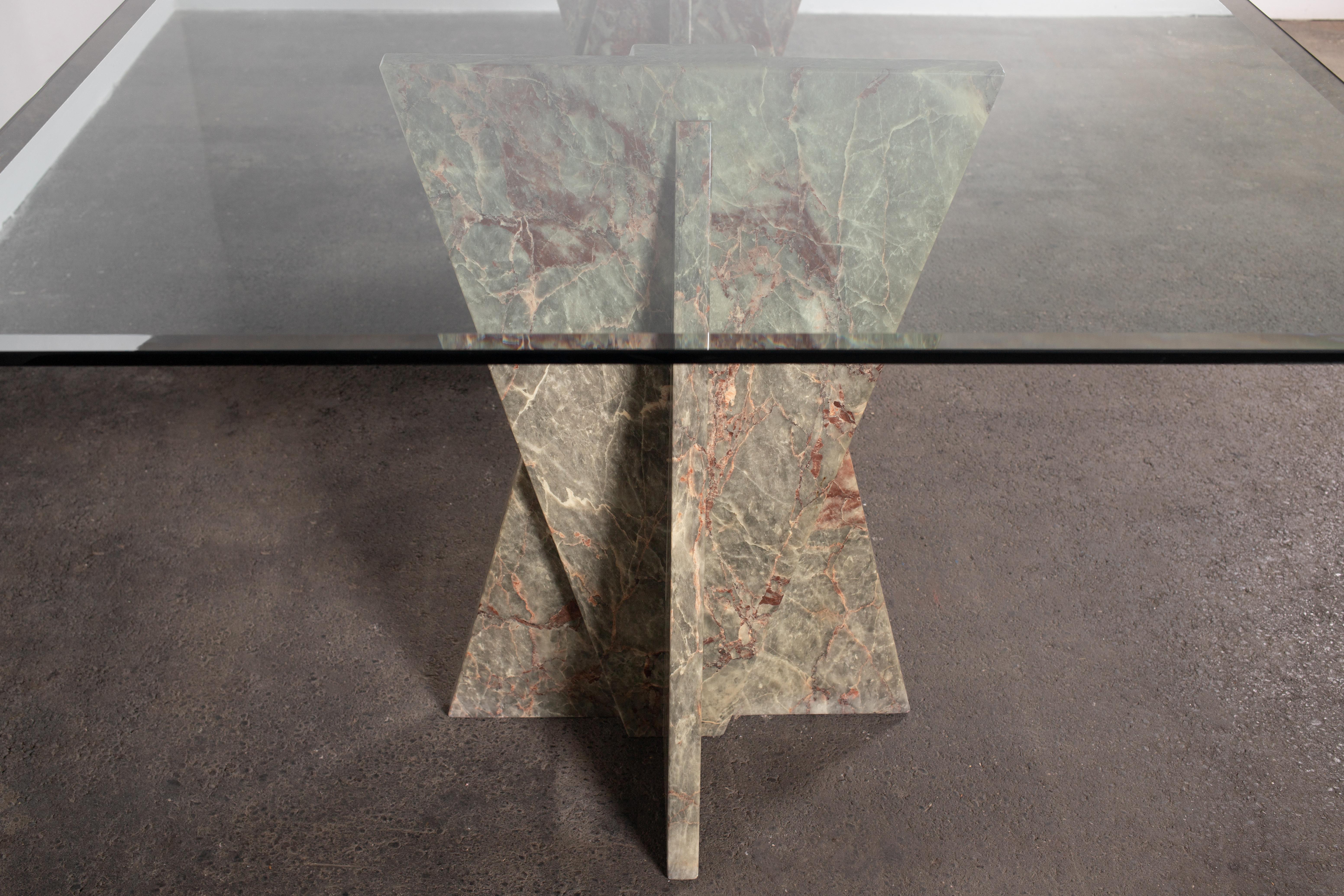 Organic Modern 1970s Italian Jewel-Grade Green Onyx Marble & Glass 8-Seat Dining Table For Sale