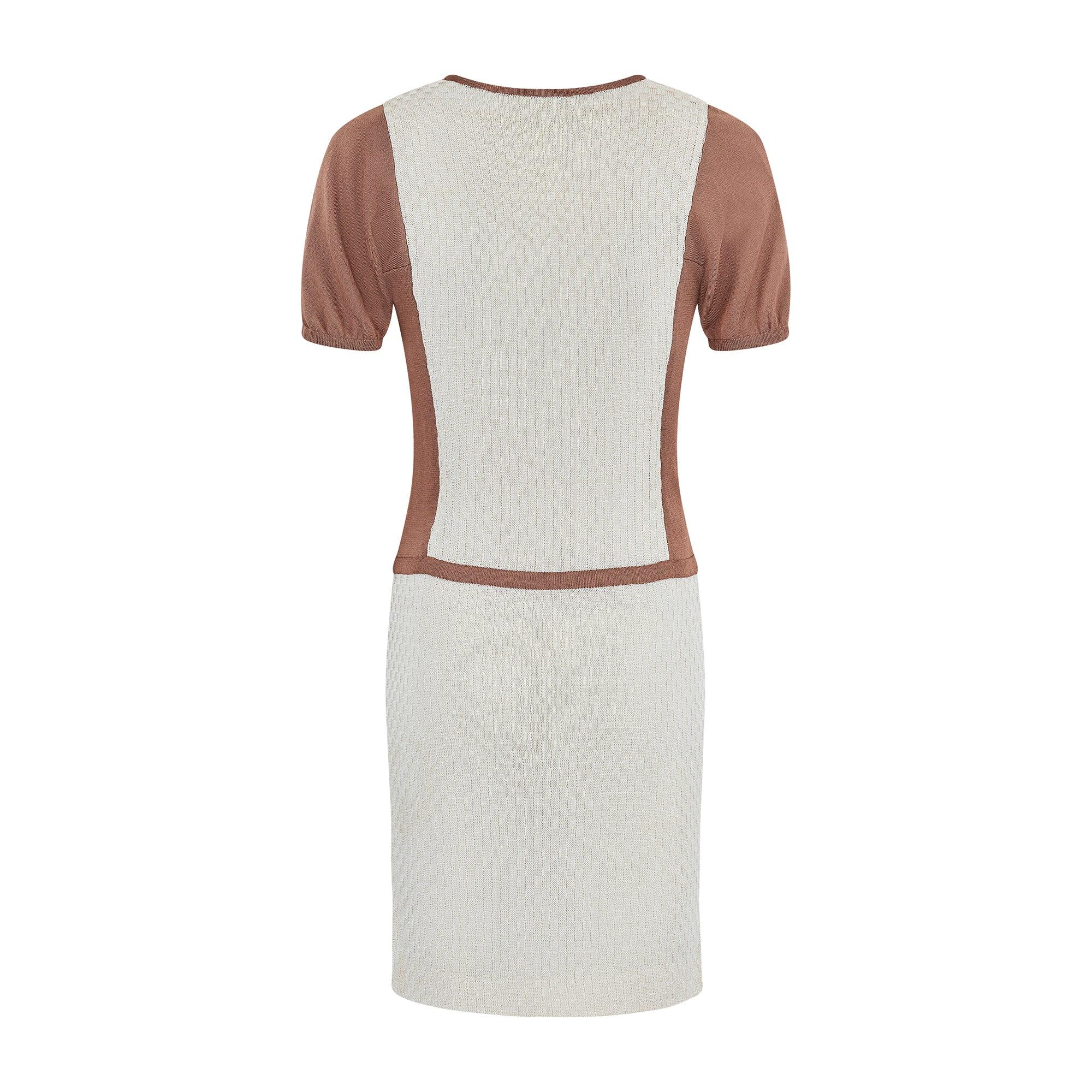 Bianco Abito polo in maglia italiana anni '70, marrone e crema in vendita