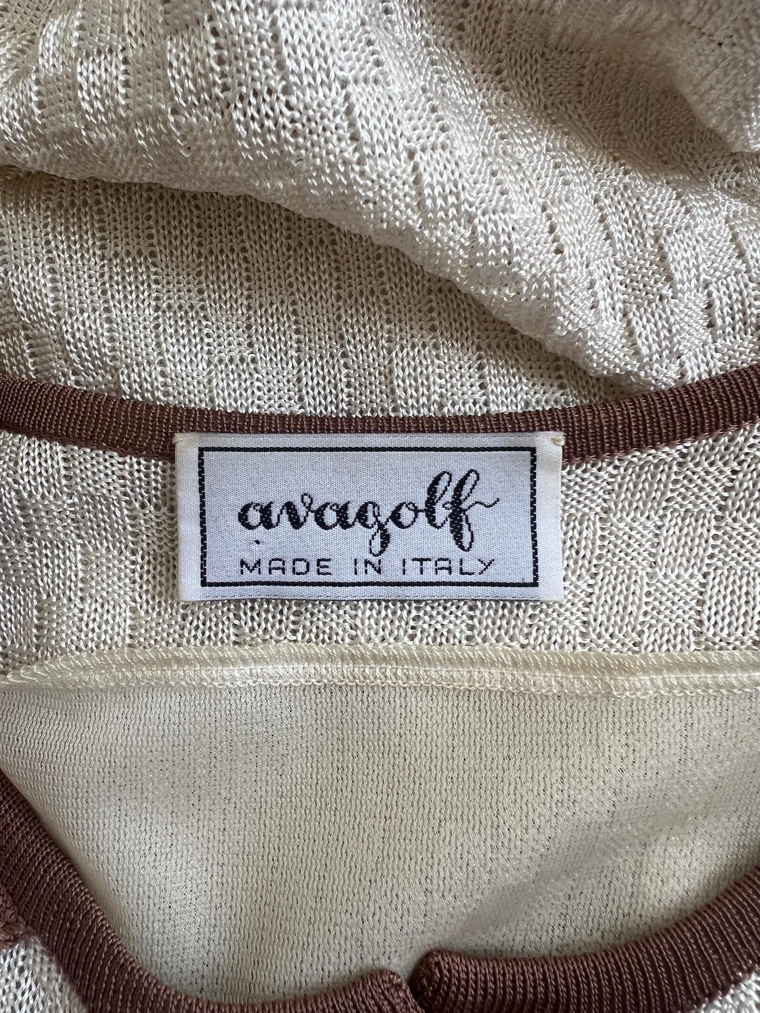 Donna Abito polo in maglia italiana anni '70, marrone e crema in vendita