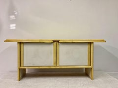 1970s Italian Lacquered Goatskin and Brass Console Sideboard
