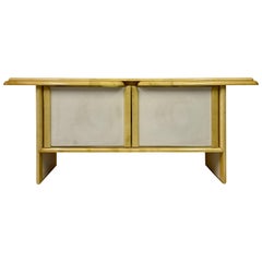 1970s Italian Lacquered Goatskin and Brass Console Sideboard