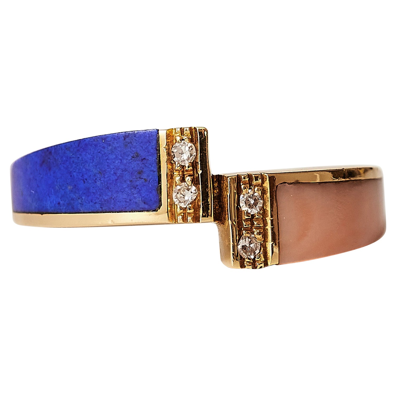 Anillo italiano de lapislázuli y coral a Contrariè de los años setenta. en venta