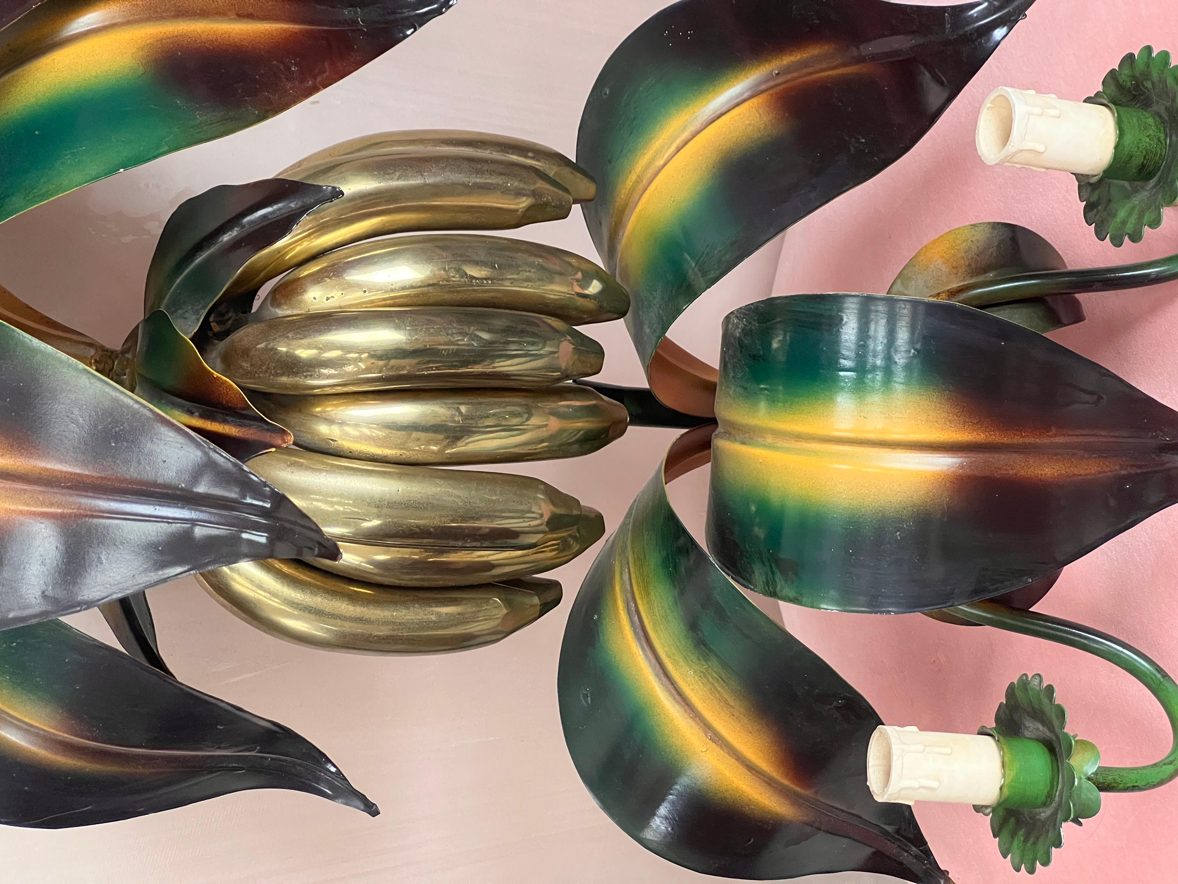 Hollywood Regency 1970s Italian Large banana leaf/ palm wall light