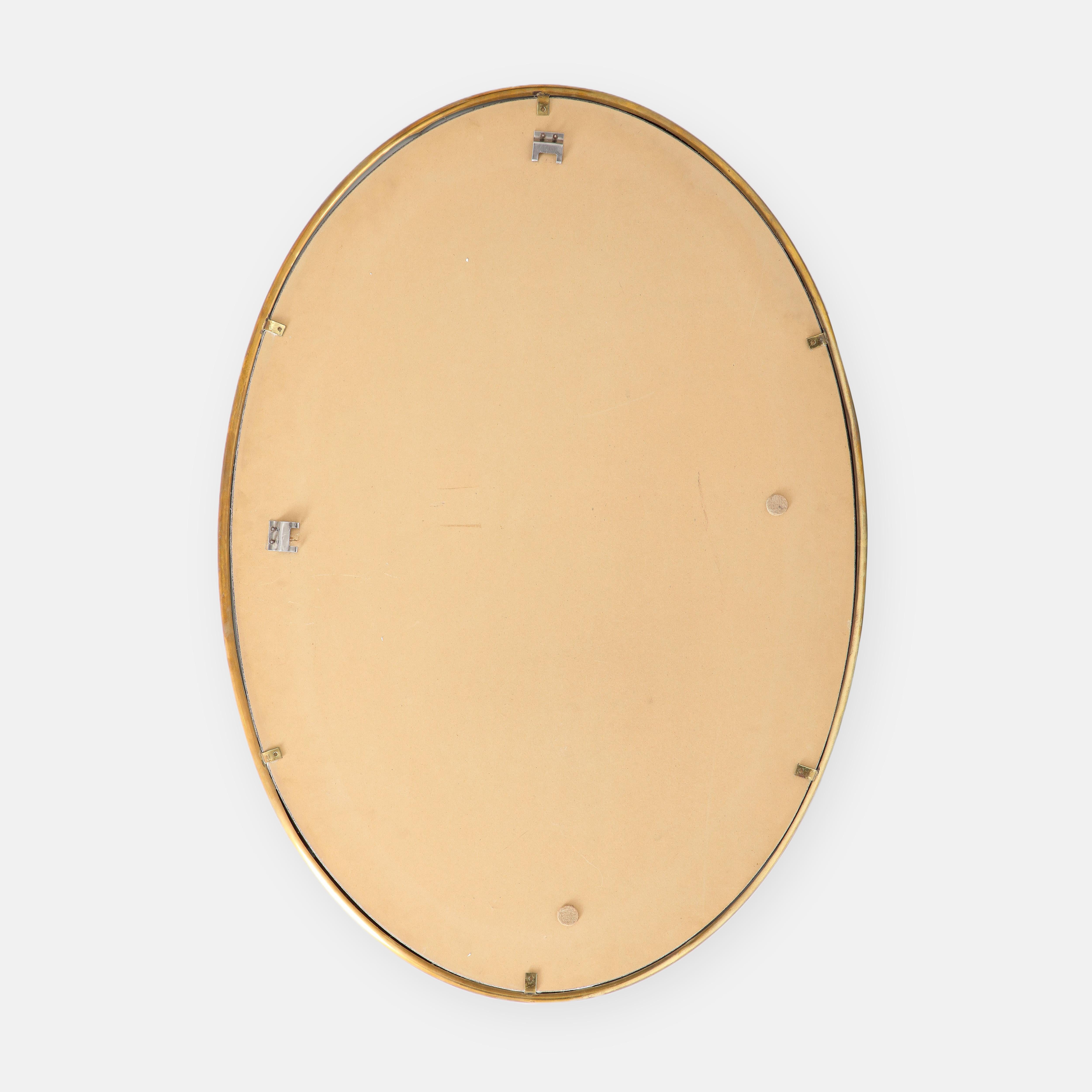 1970s Italian Large Oval Brass Rose Gold Mirror For Sale 4