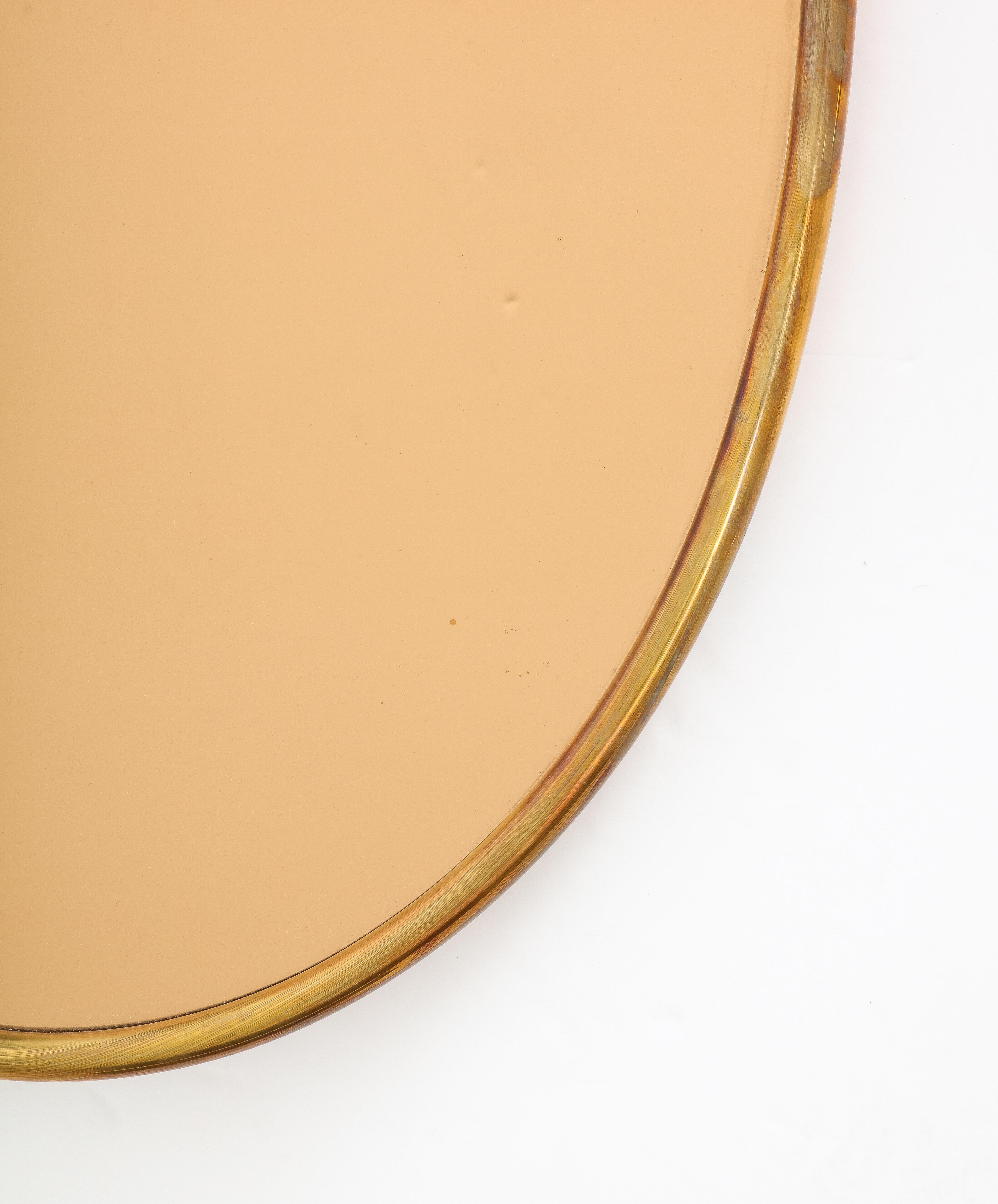 1970s Italian Large Oval Brass Rose Gold Mirror For Sale 1