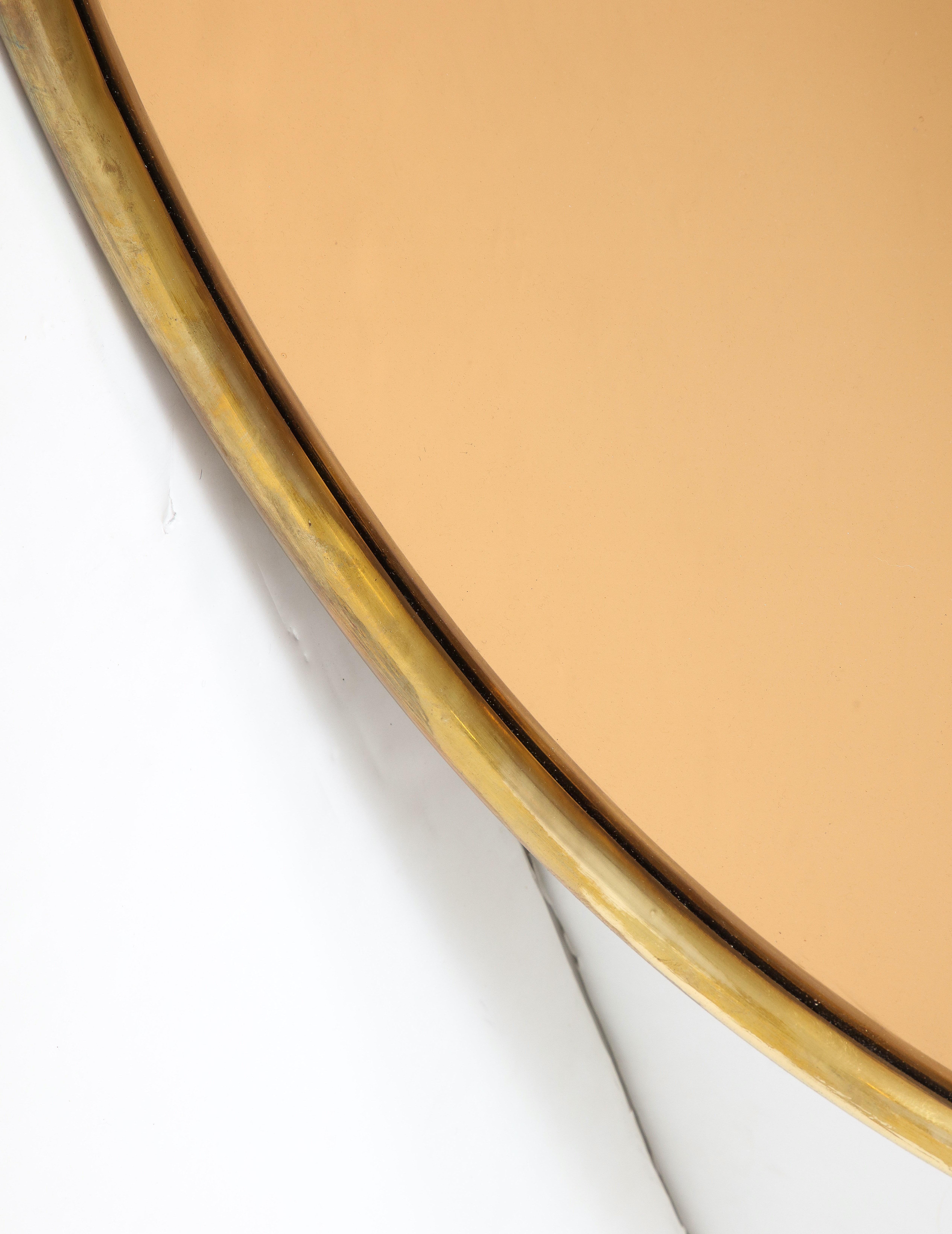 1970s Italian Large Oval Brass Rose Gold Mirror For Sale 2