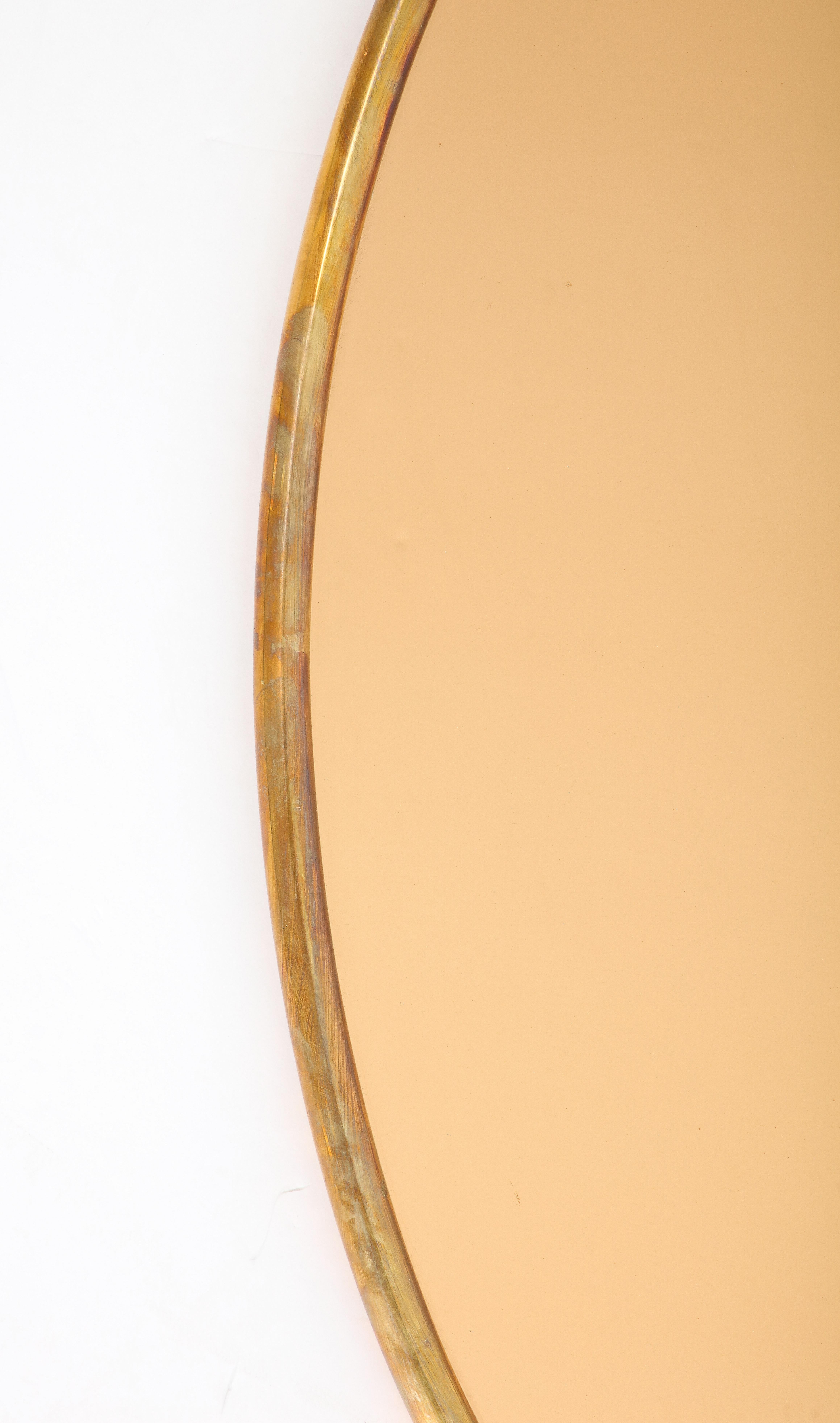 1970s Italian Large Oval Brass Rose Gold Mirror For Sale 3