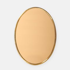 1970s Italian Large Oval Brass Rose Gold Mirror