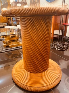 Großer italienischer Rattan- und Glastisch aus den 1970er Jahren von Vivai del Sud