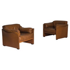 Vintage 1970s Italian Leather Armchairs, a Pair