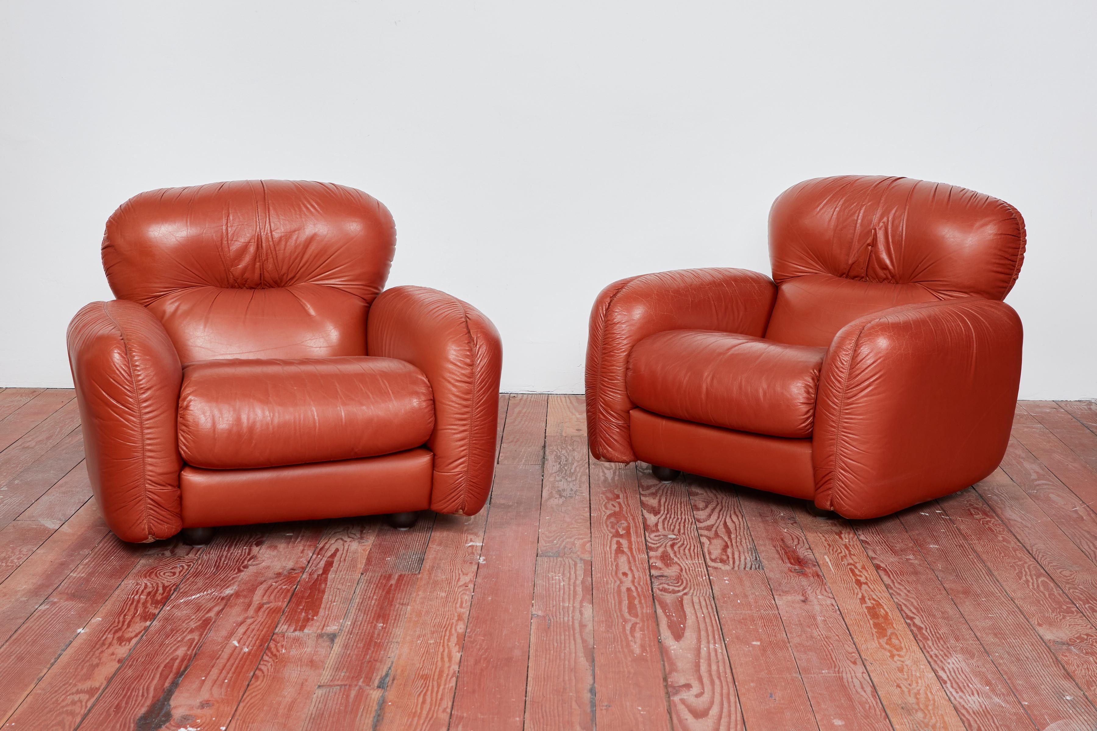 1970s Italian leather club chairs
Great simple bulbous shape and wonderfully rich patina to leather.