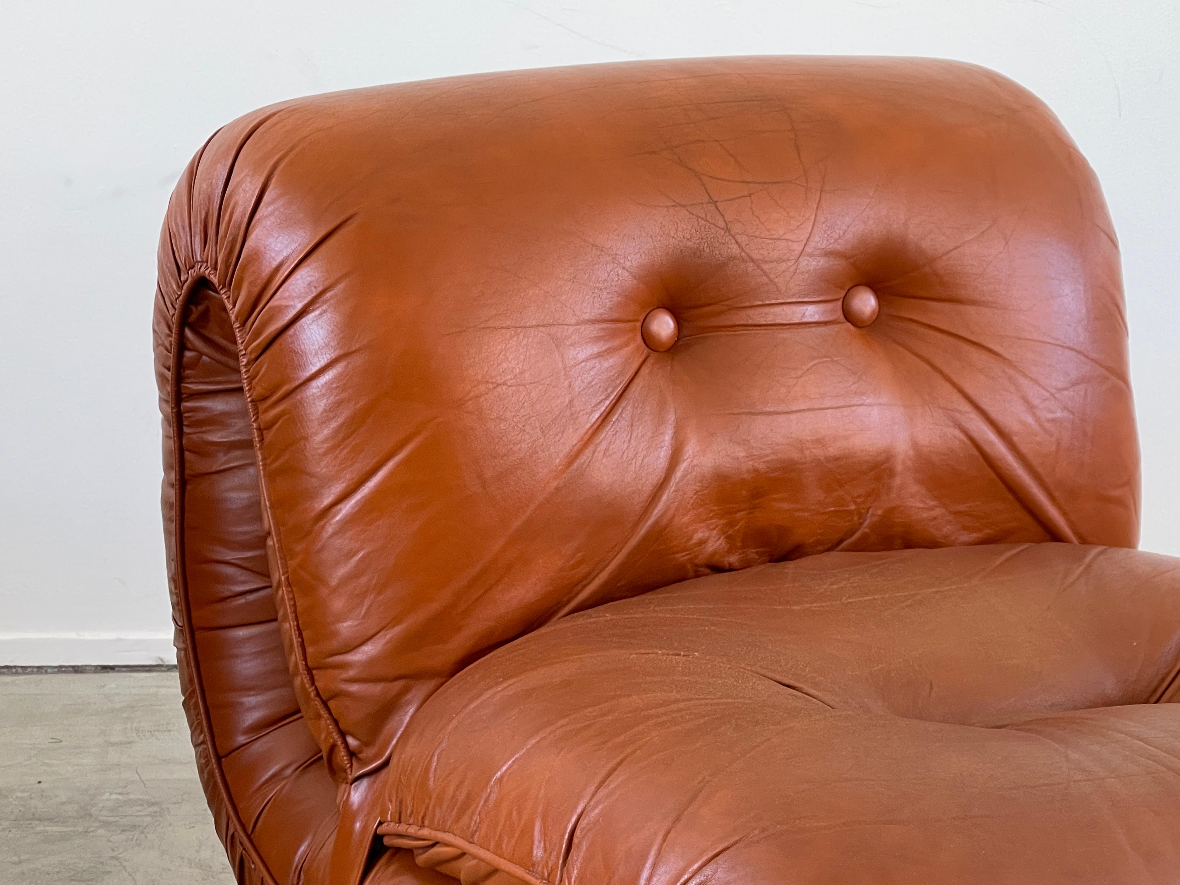 1970's Italian Leather Lounge Chairs & Ottoman 6