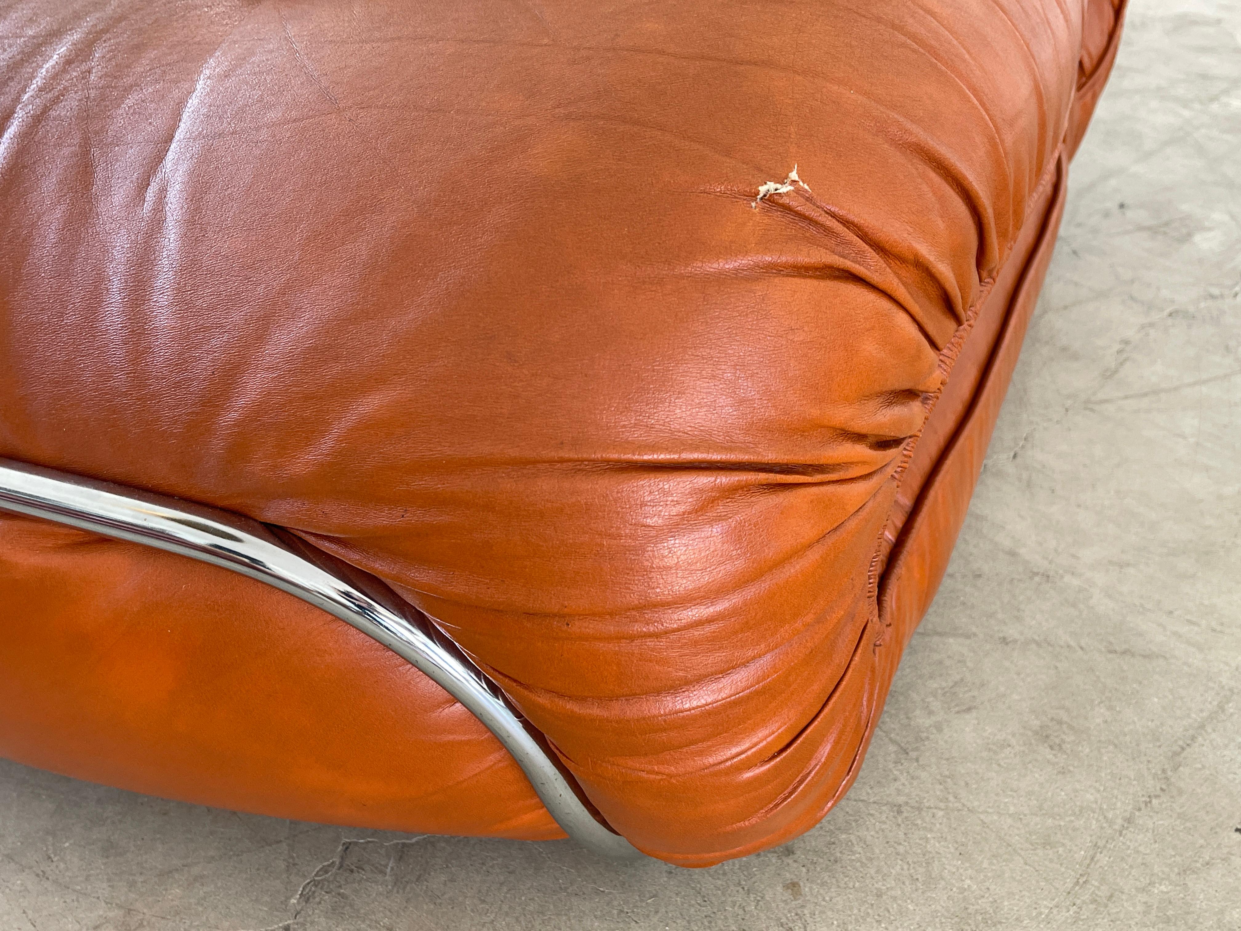 1970's Italian Leather Lounge Chairs & Ottoman 7