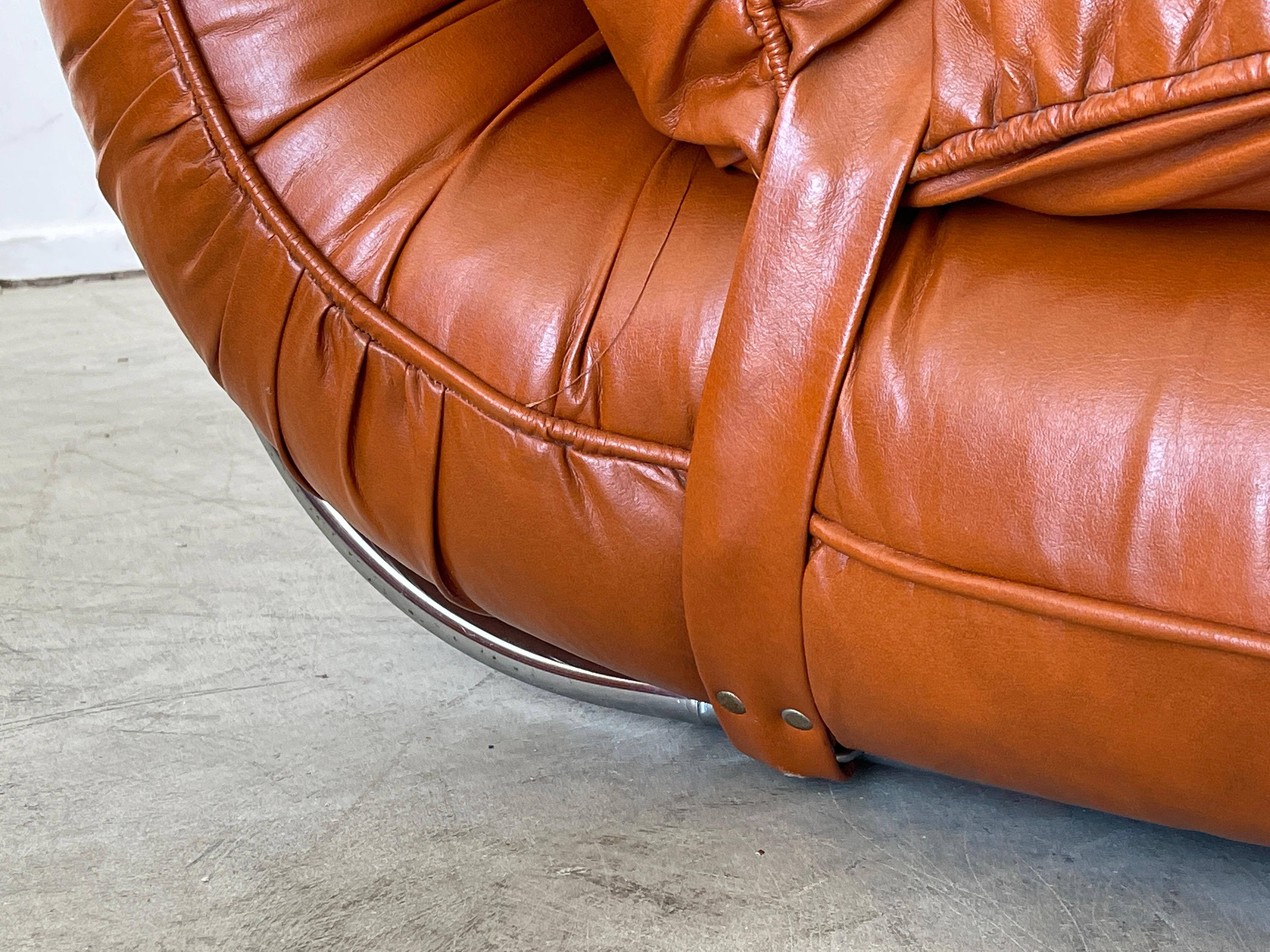 1970's Italian Leather Lounge Chairs & Ottoman 9