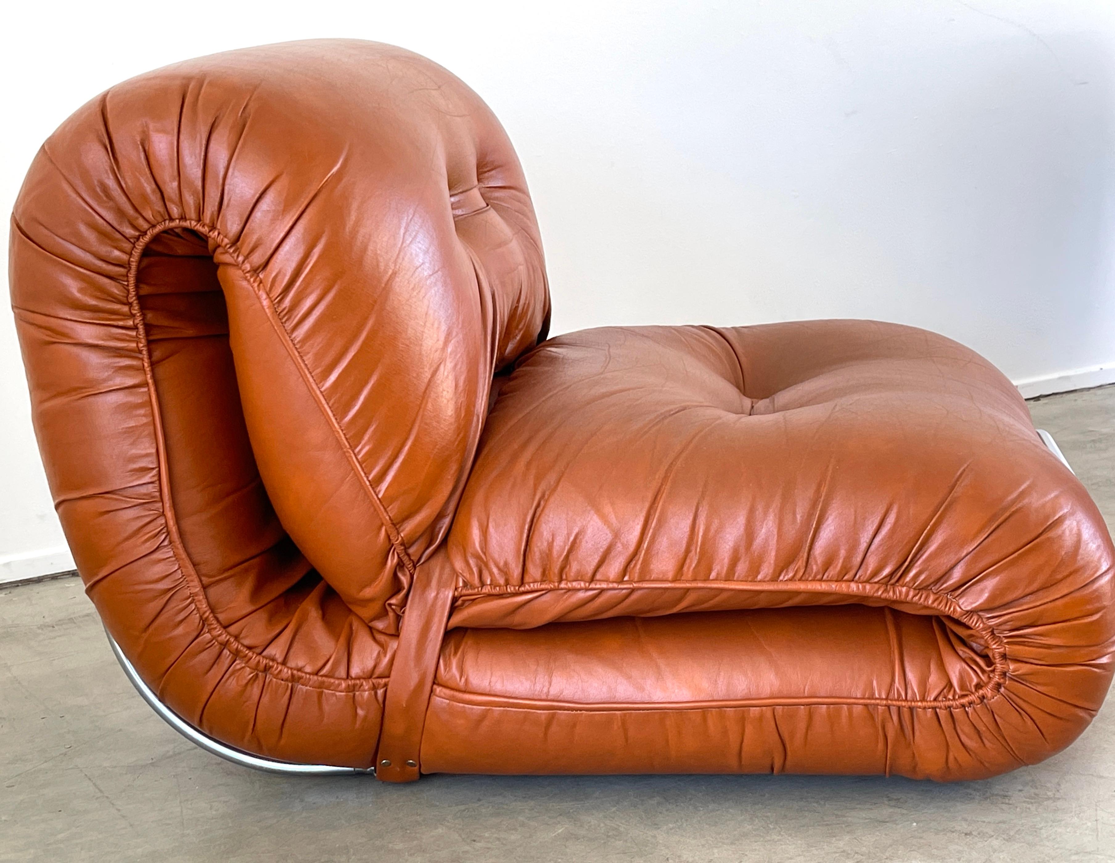1970's Italian Leather Lounge Chairs & Ottoman 3