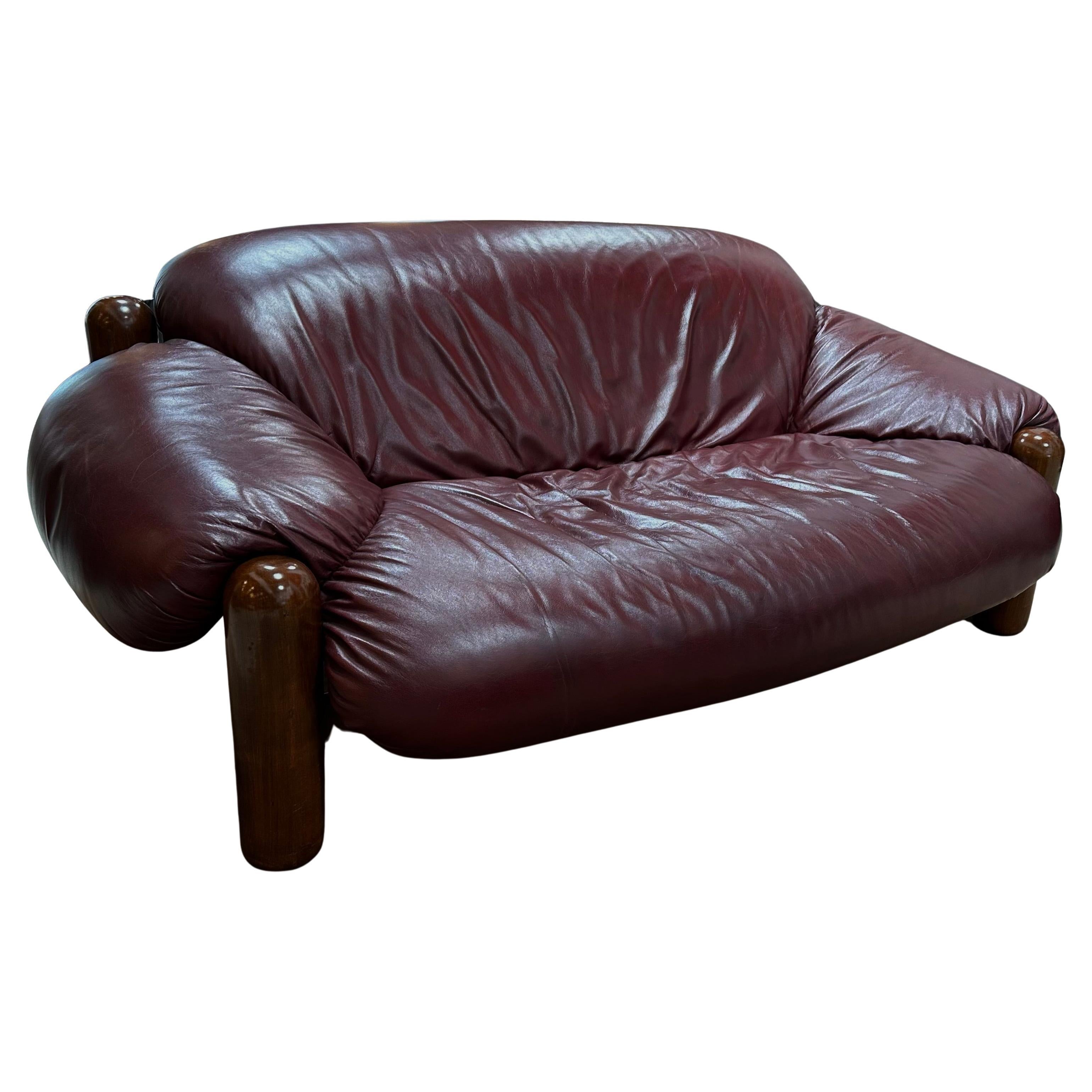 1970s Italian Leather Loveseat For Sale