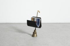 1970s Italian Leather Magazine Stand with Brass Goat Foot