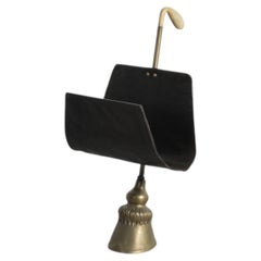 1970s Italian Leather Magazine Stand with Brass Goat Foot