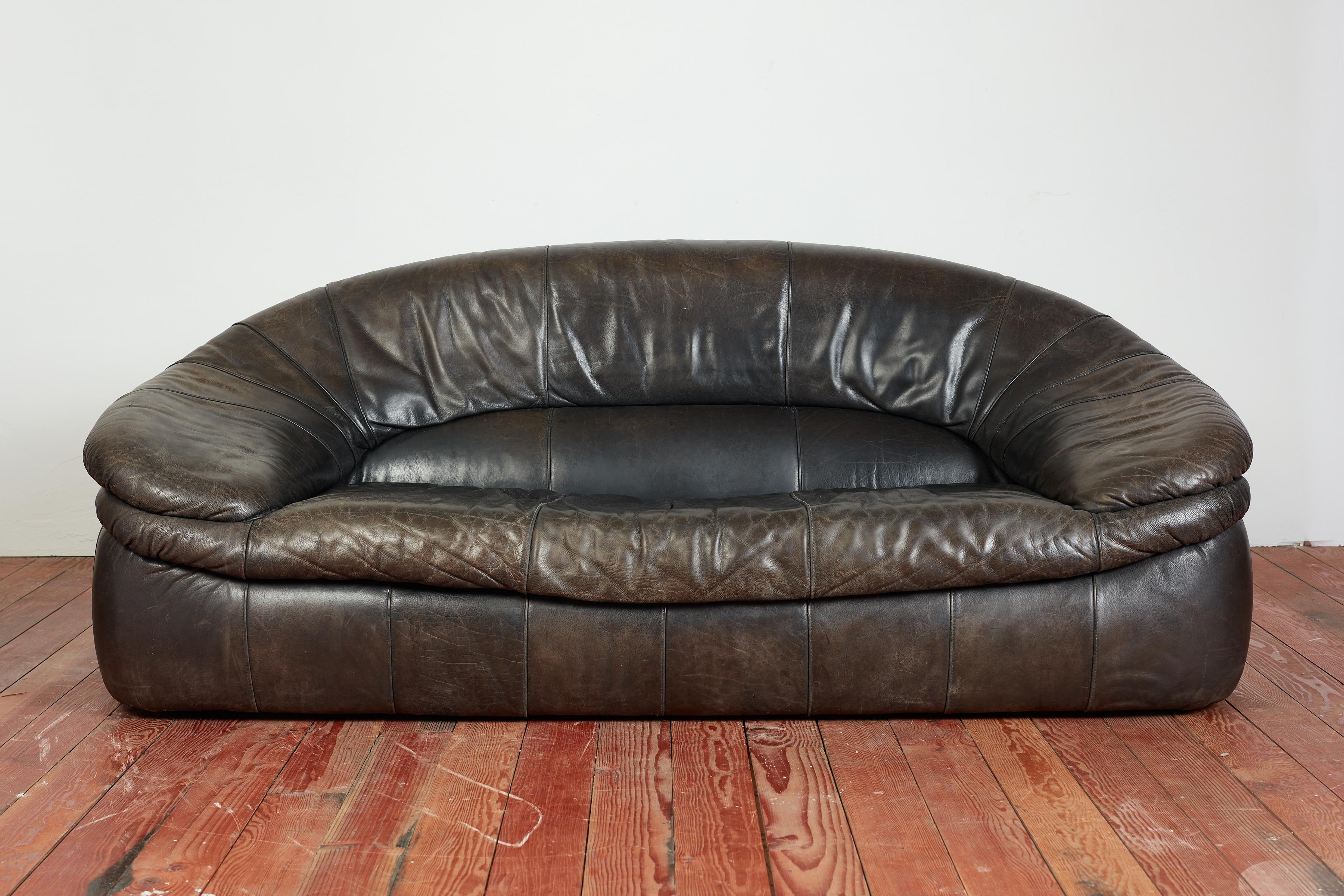 1970's Italian Leather Sofa For Sale 4