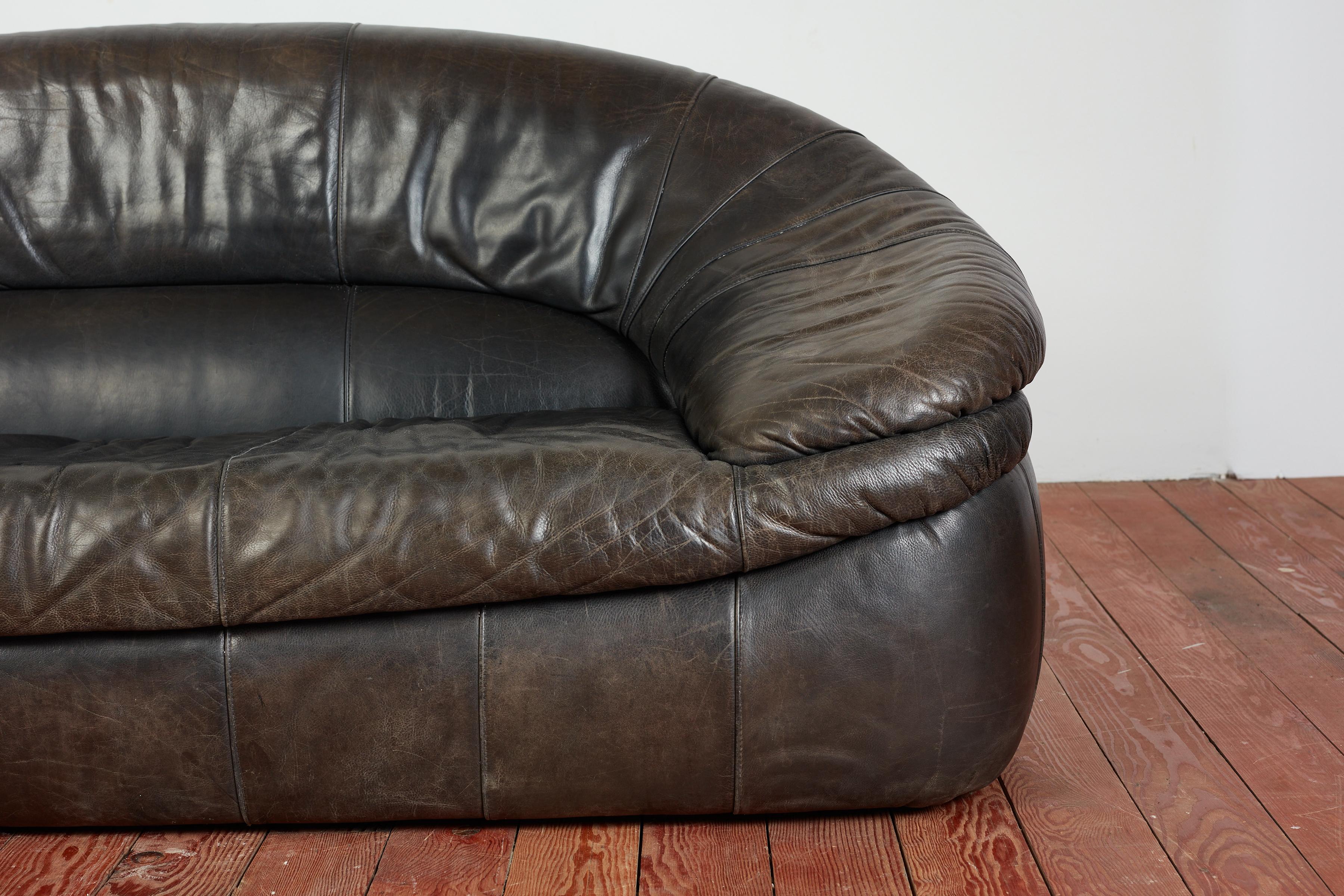 Swiss 1970's Italian Leather Sofa For Sale