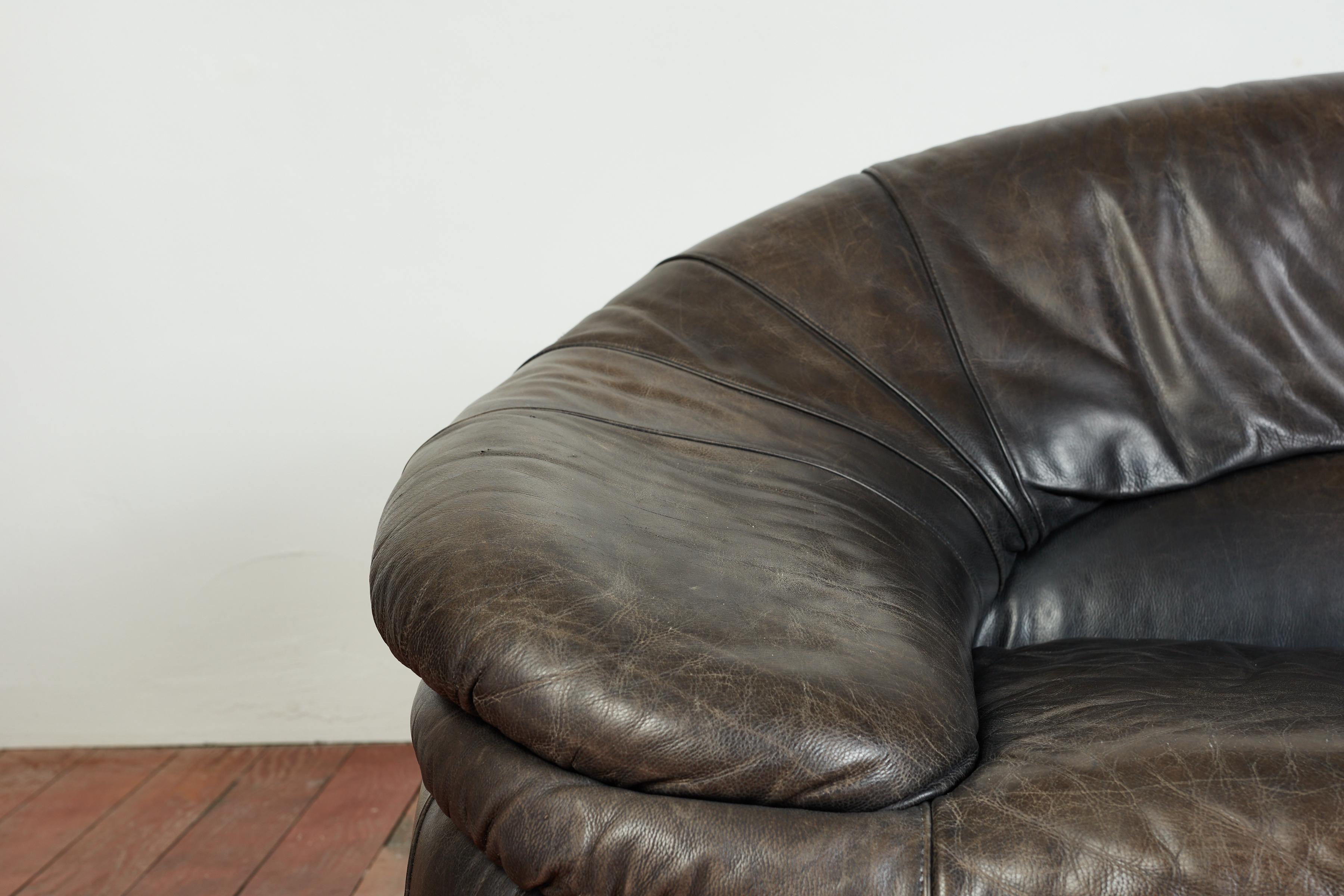 Swiss 1970's Italian Leather Sofa For Sale