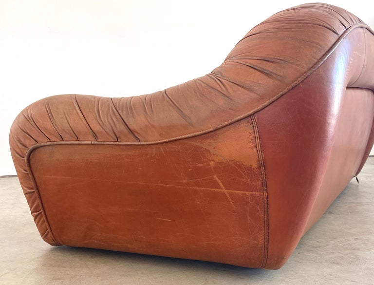 1970's Italian Leather Sofa For Sale 4