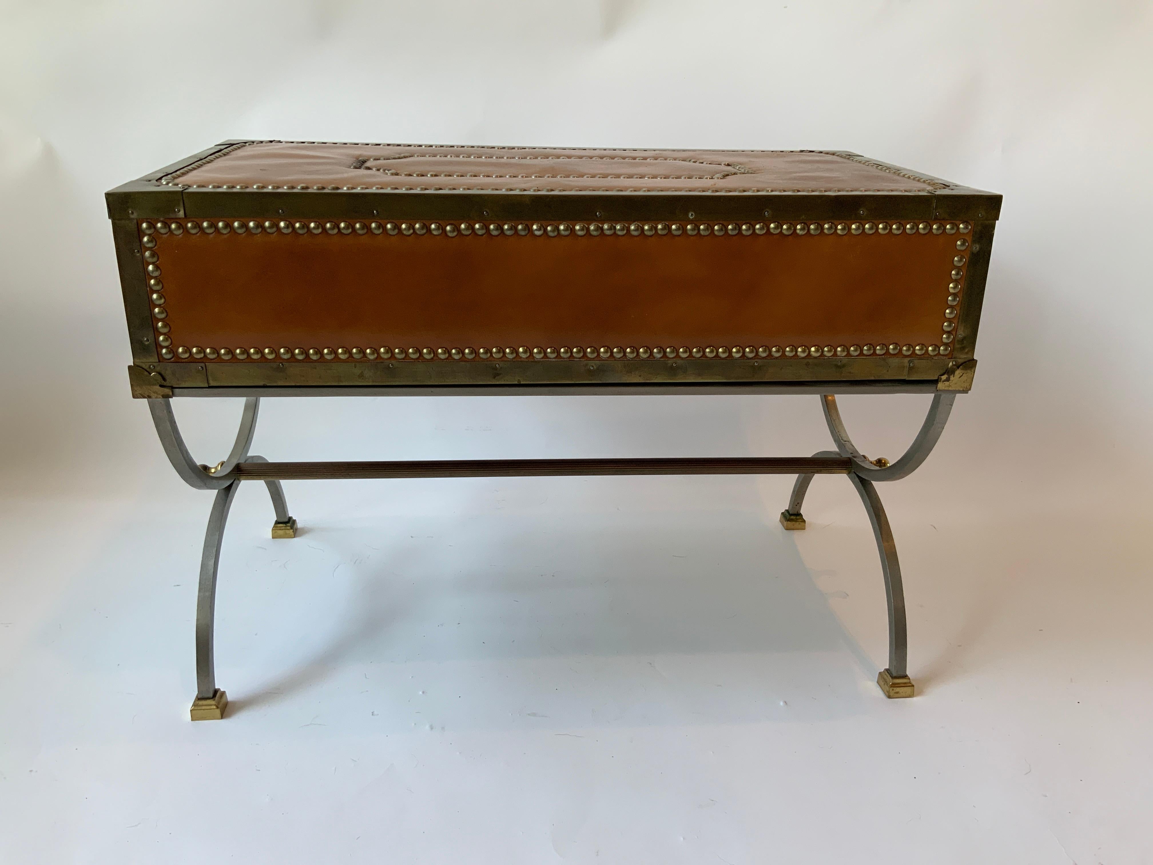 Late 20th Century 1970s Italian Leather Trunk Coffee Table For Sale