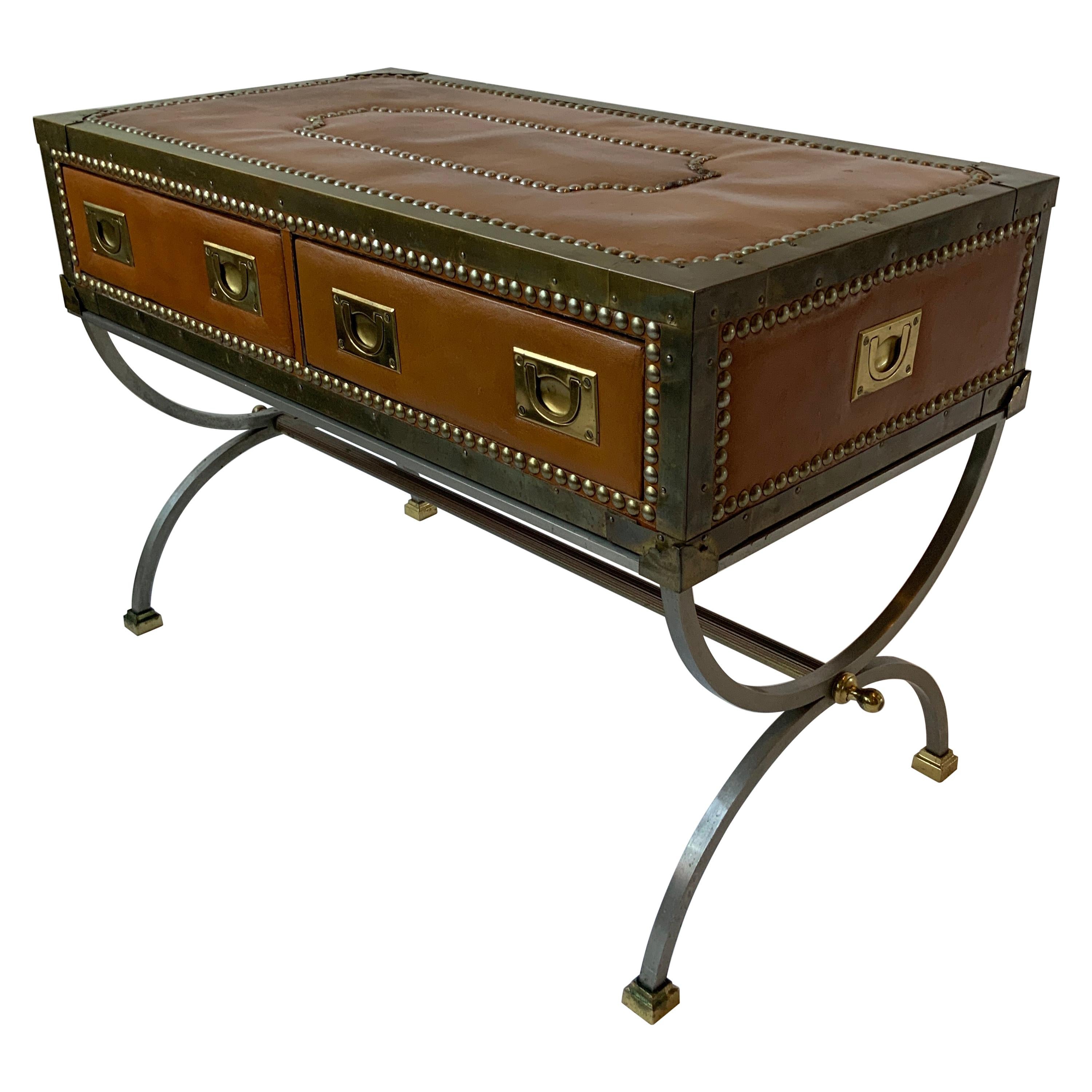 1970s Italian Leather Trunk Coffee Table For Sale