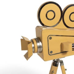 1970s Italian Life Size Leather Camera Sculpture with Chrome Reels
