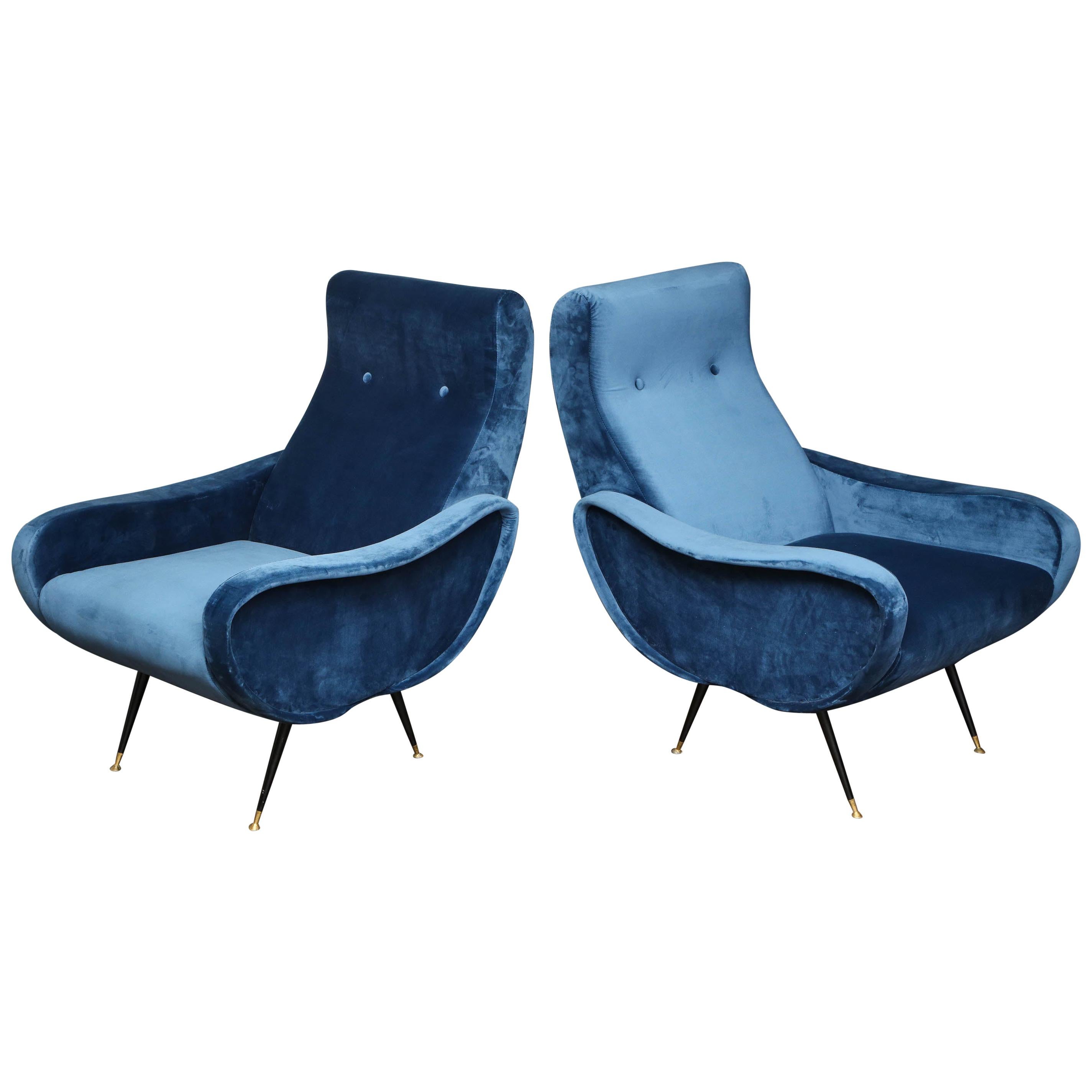 Pair of 1970's Italian Lounge Chairs in the Manner of Marco Zanuso
