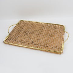 1970s Italian Lucite, Rattan and Brass Barware Serving Tray