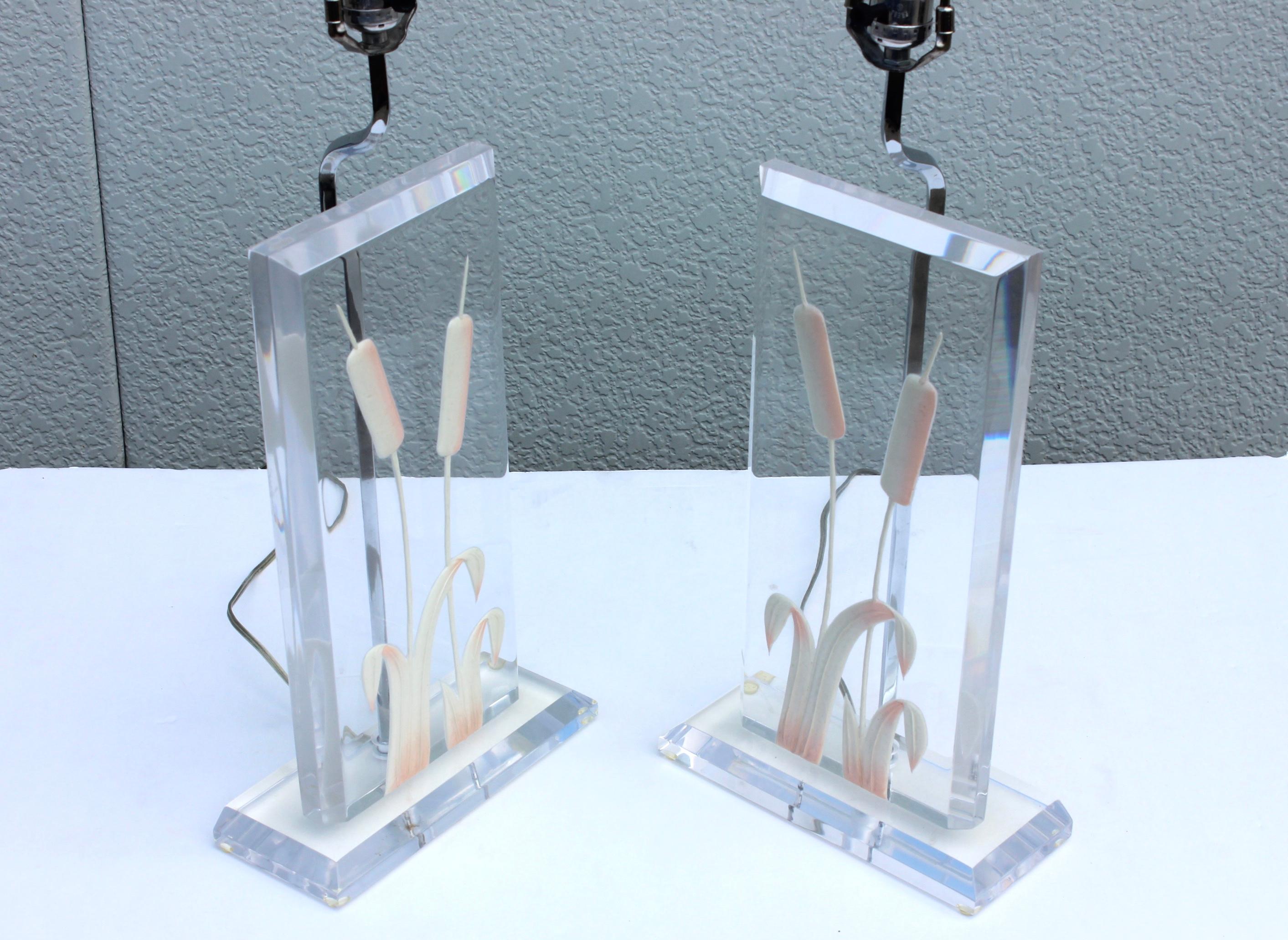 Chrome 1970s Italian Lucite Table Lamps For Sale
