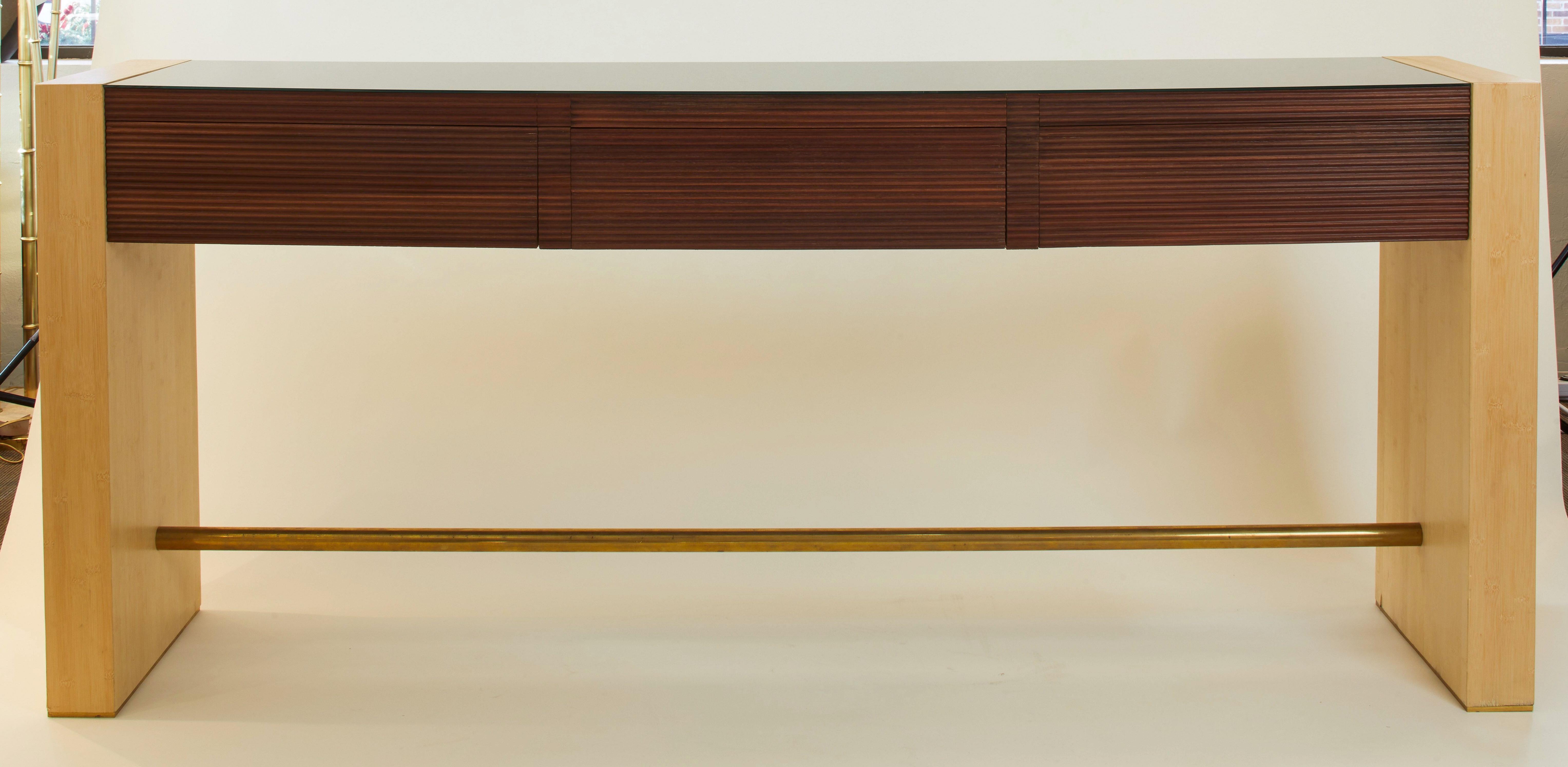 1970s Italian Mahogany Bamboo & Brass 3 Drawer Console In Good Condition In Aspen, CO