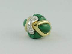 1970s Italian Malachite, Diamonds, White and Yellow Gold Dome Ring