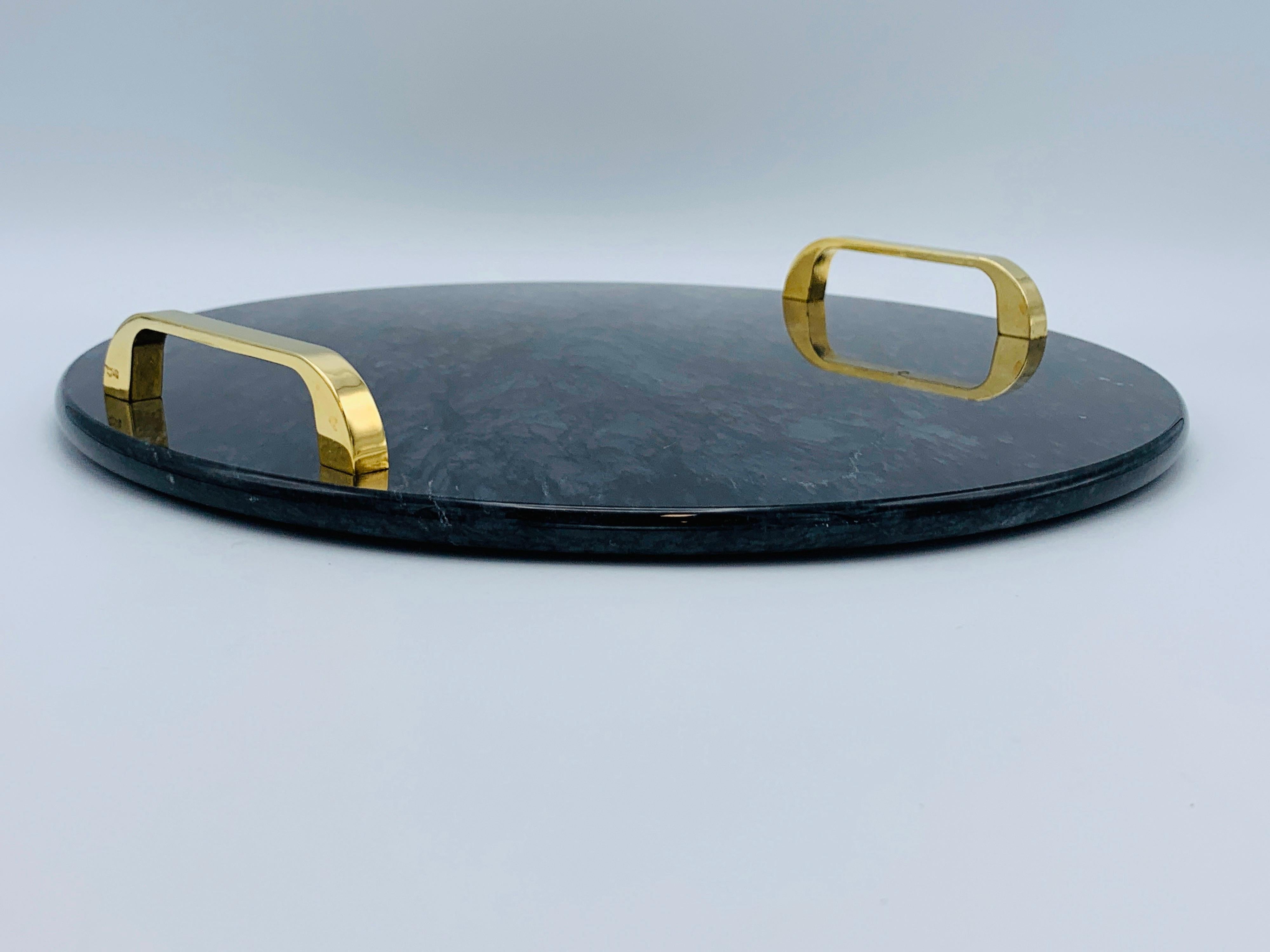 Modern 1970s Italian Marble and Brass Tray For Sale