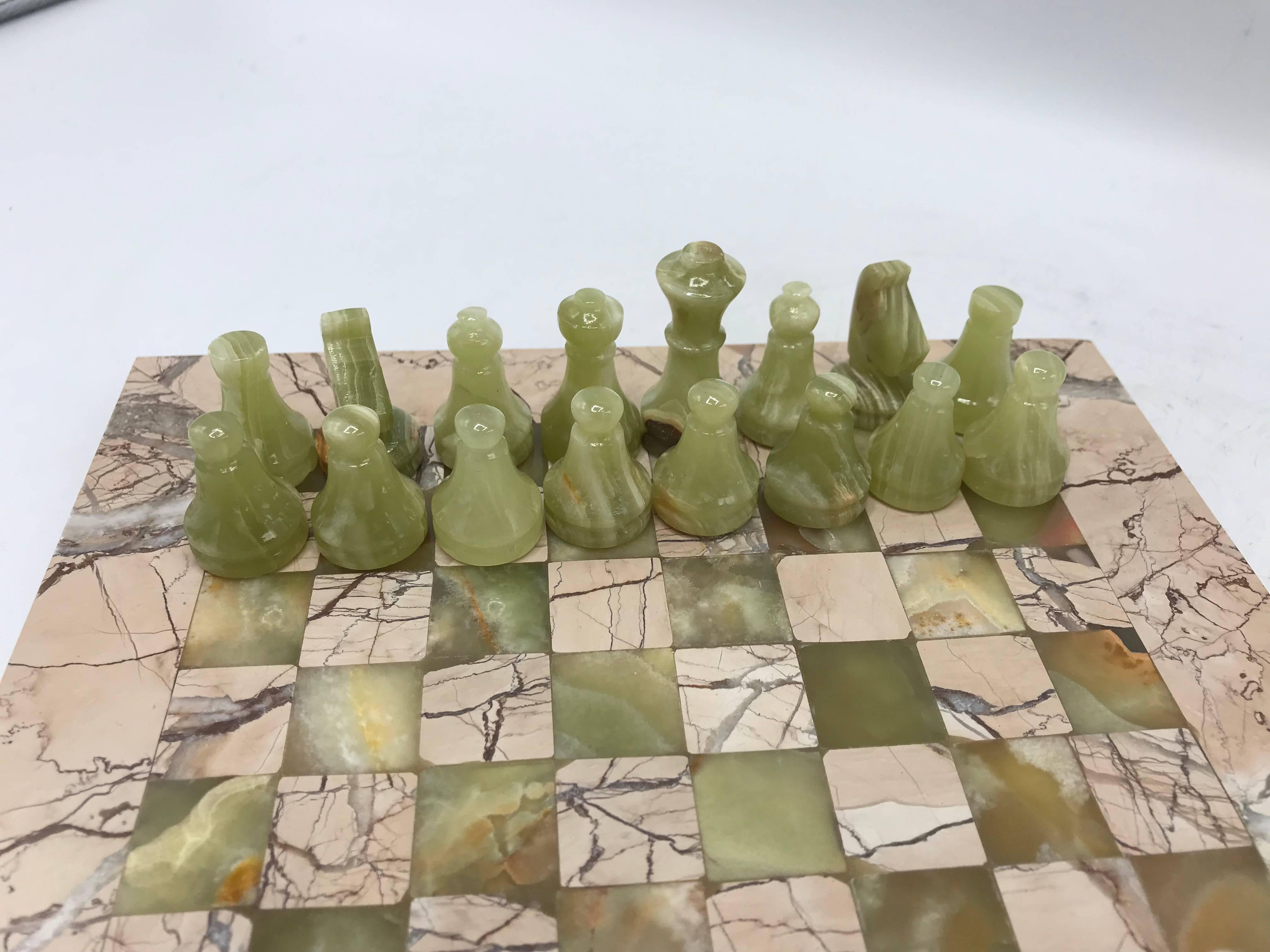 Modern 1970s Italian Marble and Onyx Chess Board Set
